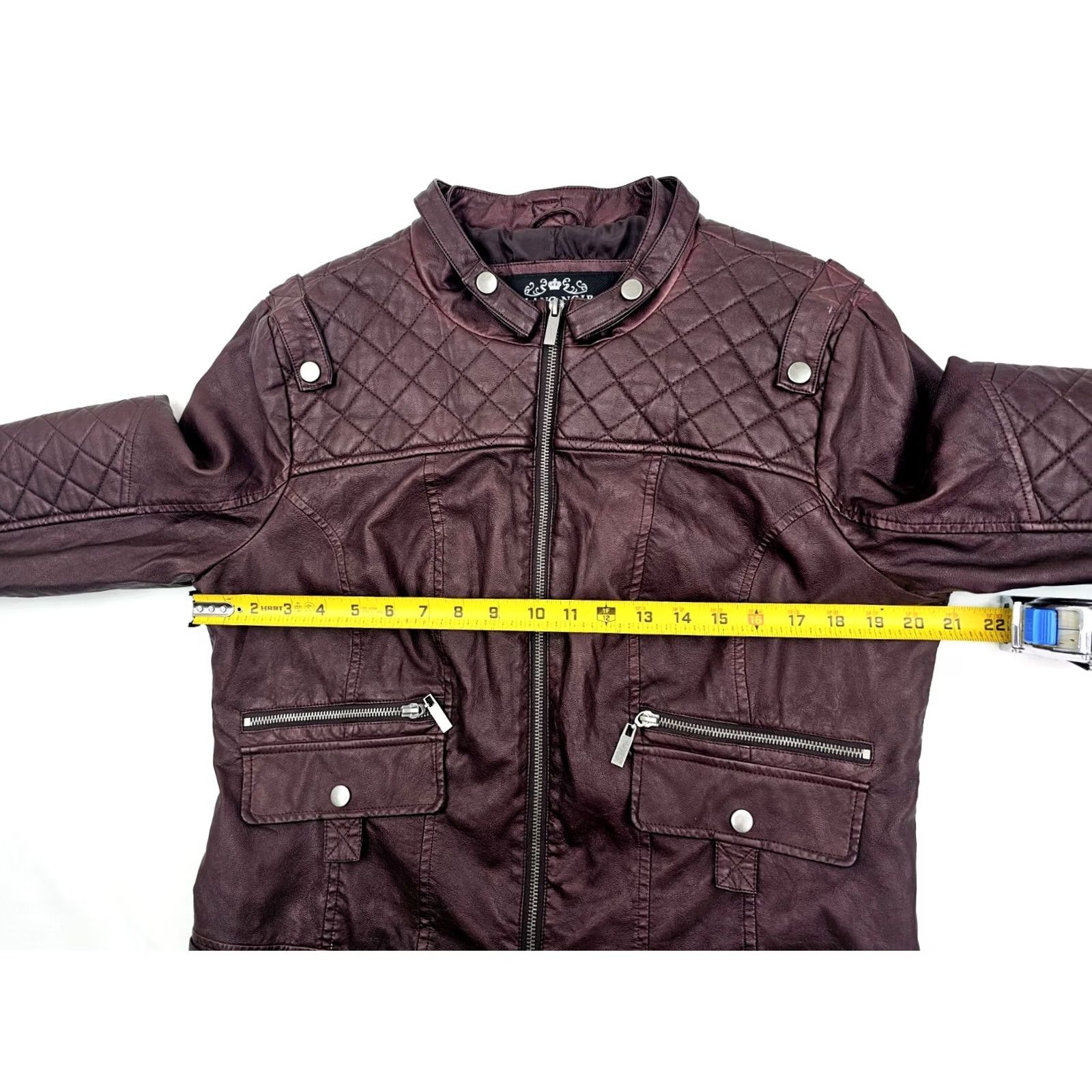 Blanc Noir Blanc Noir Faux Leather Moto Jacket Women XL Burgundy Wine Lined Full Zip, Short Sleeve? Size XL / US 12-14 / IT 48-50 - 5 Thumbnail