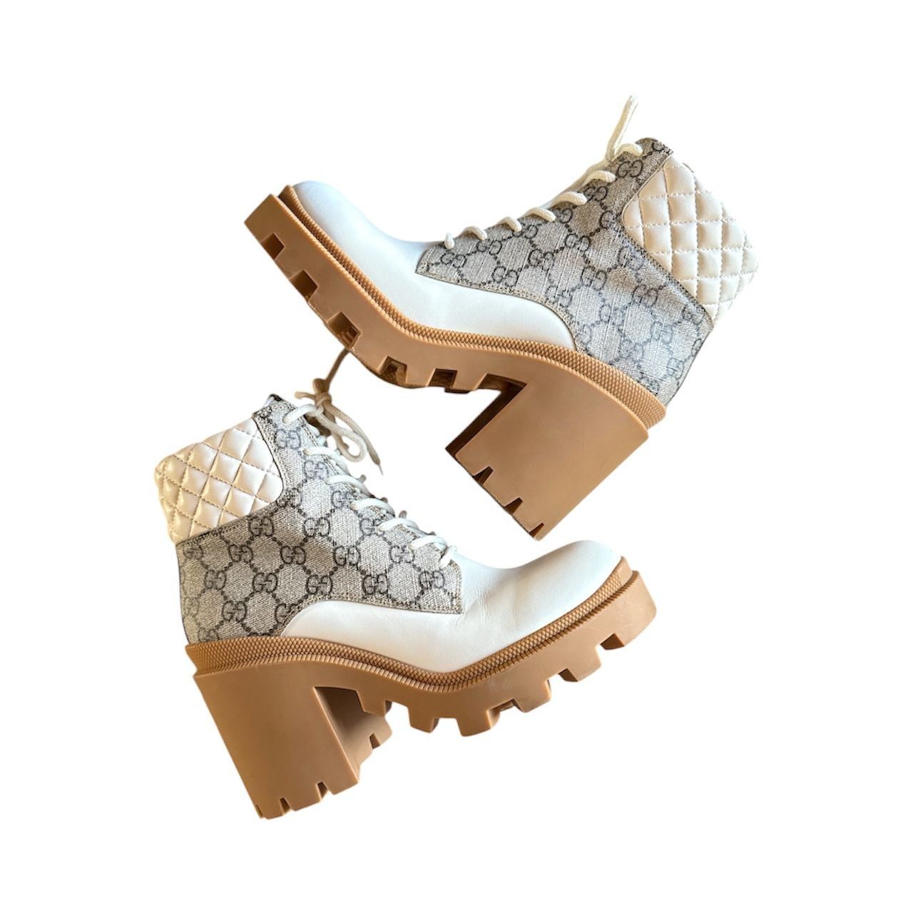 Gucci GUCCI Apollo GG Monogram Combat Boots EU 38 US 8 White Beige Size US 8 / IT 38 - 3 Thumbnail