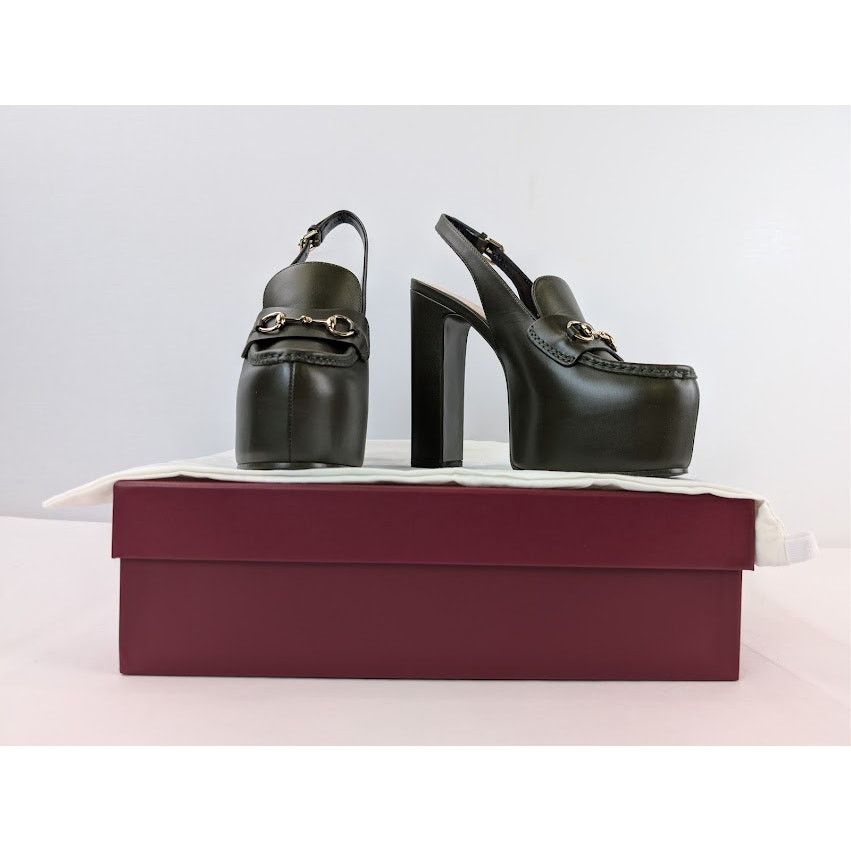 Gucci o1rshd1 Leather Real Platform Loafer Pump Sandal in Green Size US 9 / IT 39 - 19 Thumbnail