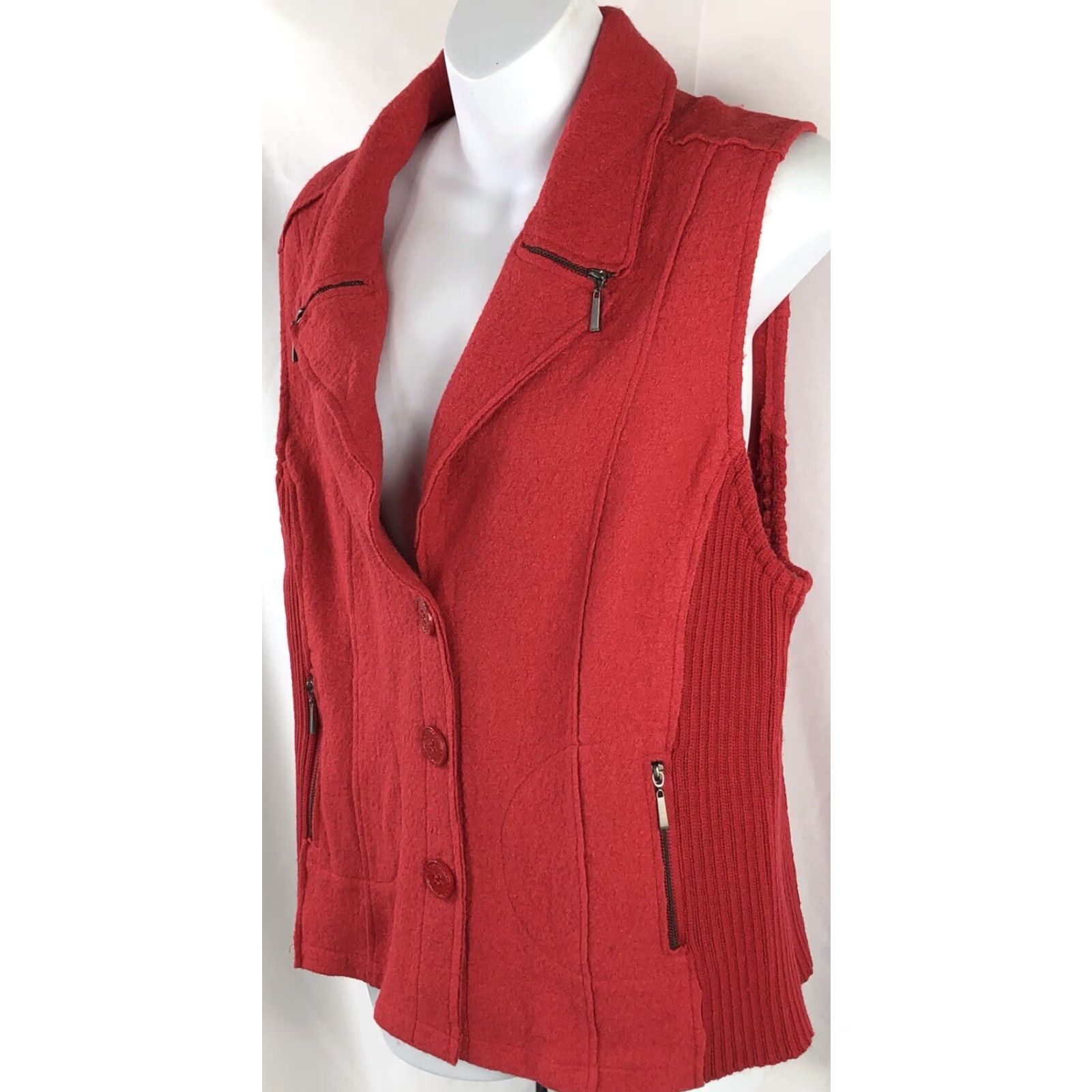 Vintage VINTAGE Lana Lee Wool Cardigan Sweater Vest 12 Red Zippers Punk Rock 90's Size S / US 4 / IT 40 - 3 Thumbnail