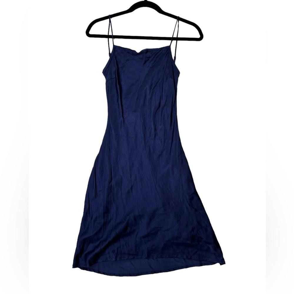 Chase Authentics Chaser l Navy Satin Knee Length Dress Small Size S / US 4 / IT 40 - 3 Thumbnail