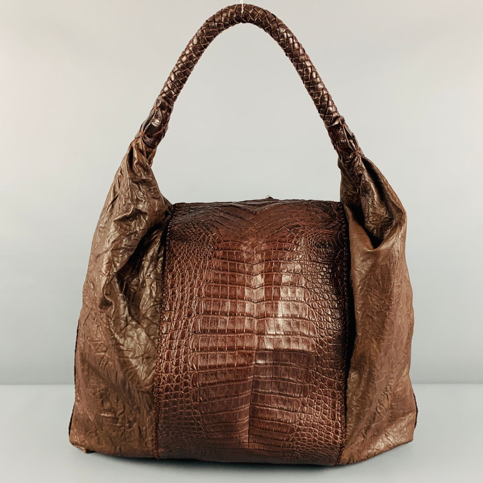 Other Brown Mixed Leathers Alligator Leather Hobo Handbag Size ONE SIZE - 1 Thumbnail