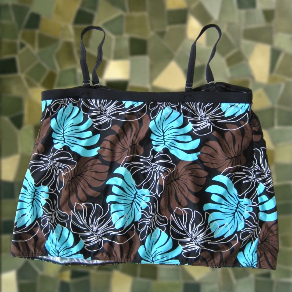 Silhouette VINTAGE Silhouette Tankini Swim Top Women UK 30 Black Brown Blue Floral Built In Bra Plus Size 30 Aloha Womens Size 4XL / US 24-26 - 1 Thumbnail
