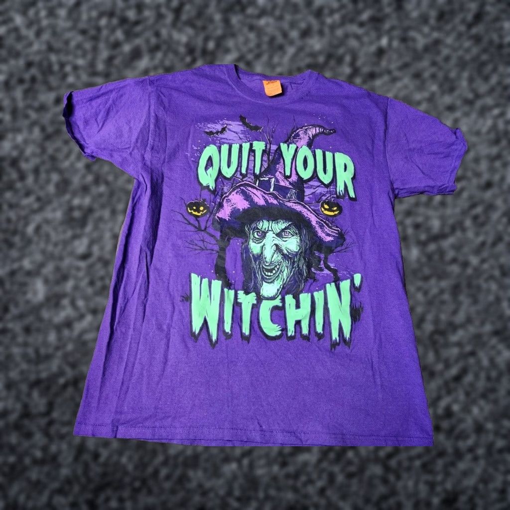 Vintage HALLOWEEN Witch Funny T Shirt Adult L QUIT YOUR WITCHIN' Size US L / EU 52-54 / 3 - 1 Thumbnail