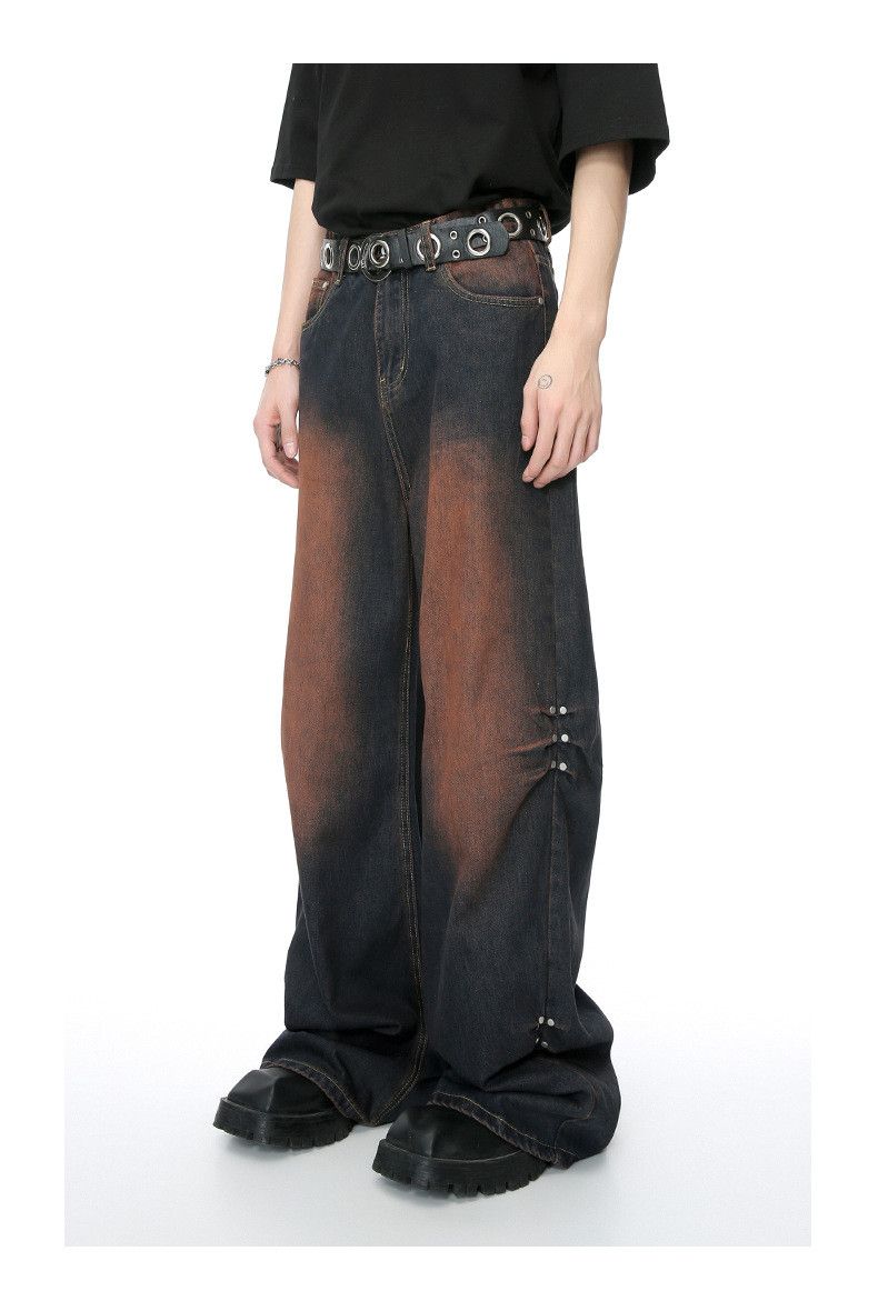 Japanese Brand × Jean Vintage loose rivet gradient wide-leg distressed jeans Size US 32 / EU 48 - 6 Thumbnail