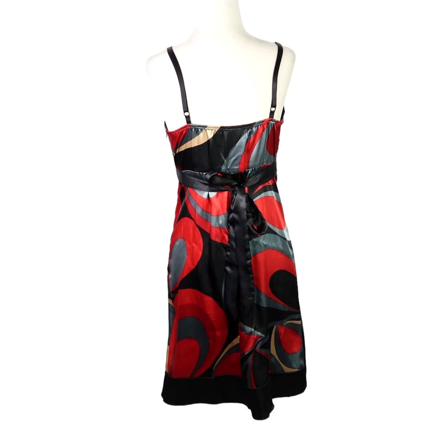 Halo VINTAGE Halo dress M black and red abstract swirl scarf print satin mini 90s Women Size M / US 6-8 / IT 42-44 - 4 Thumbnail