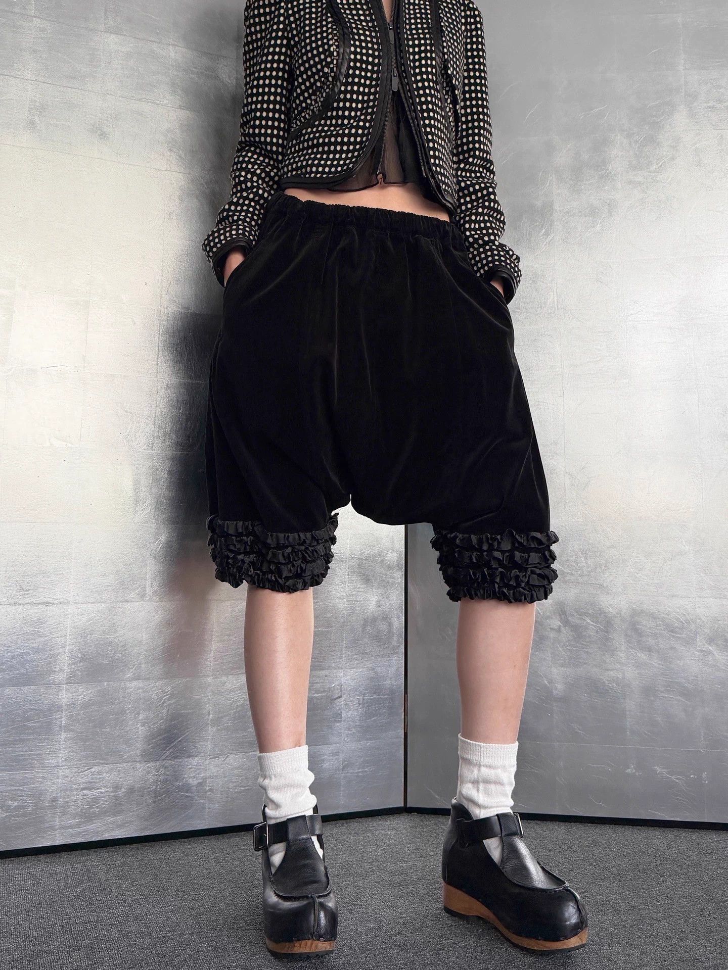 Comme des Garcons CDG Vintage Lace-Trim Velvet Elastic-Waist Slouchy Pants S Size 26" / US 2 / IT 38 - 2 Thumbnail