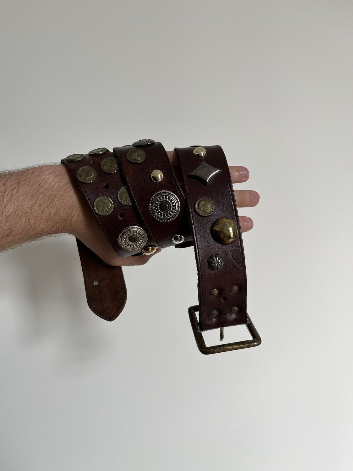 Cowboy Equipment Avant Garde Coins and Badges Leather Belt Size ONE SIZE - 1 Thumbnail