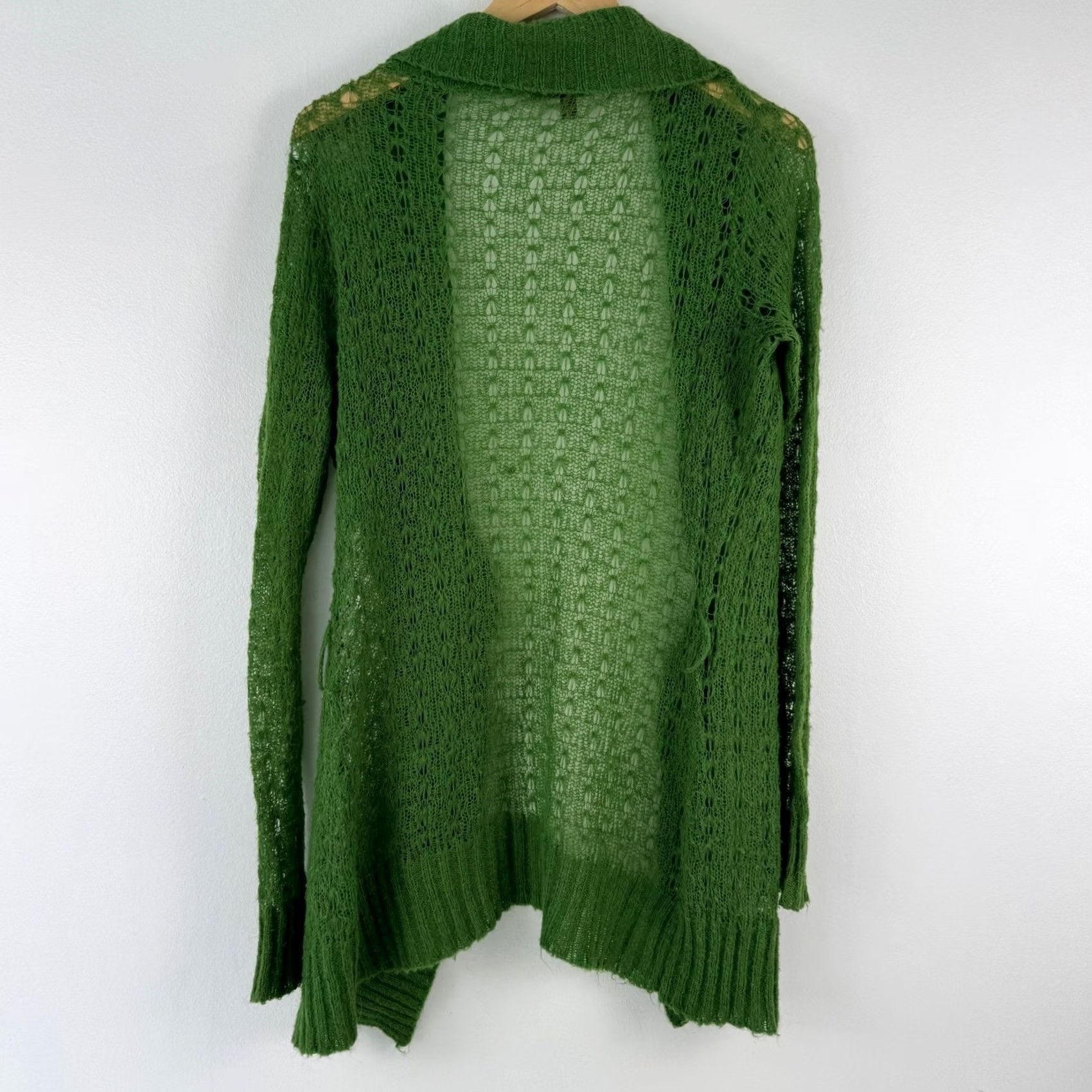 Vintage JJ Basics Cardigan Sweater Womens L Green Mohair Blend Open Knit Shawl Collar Size L / US 10 / IT 46 - 2 Thumbnail