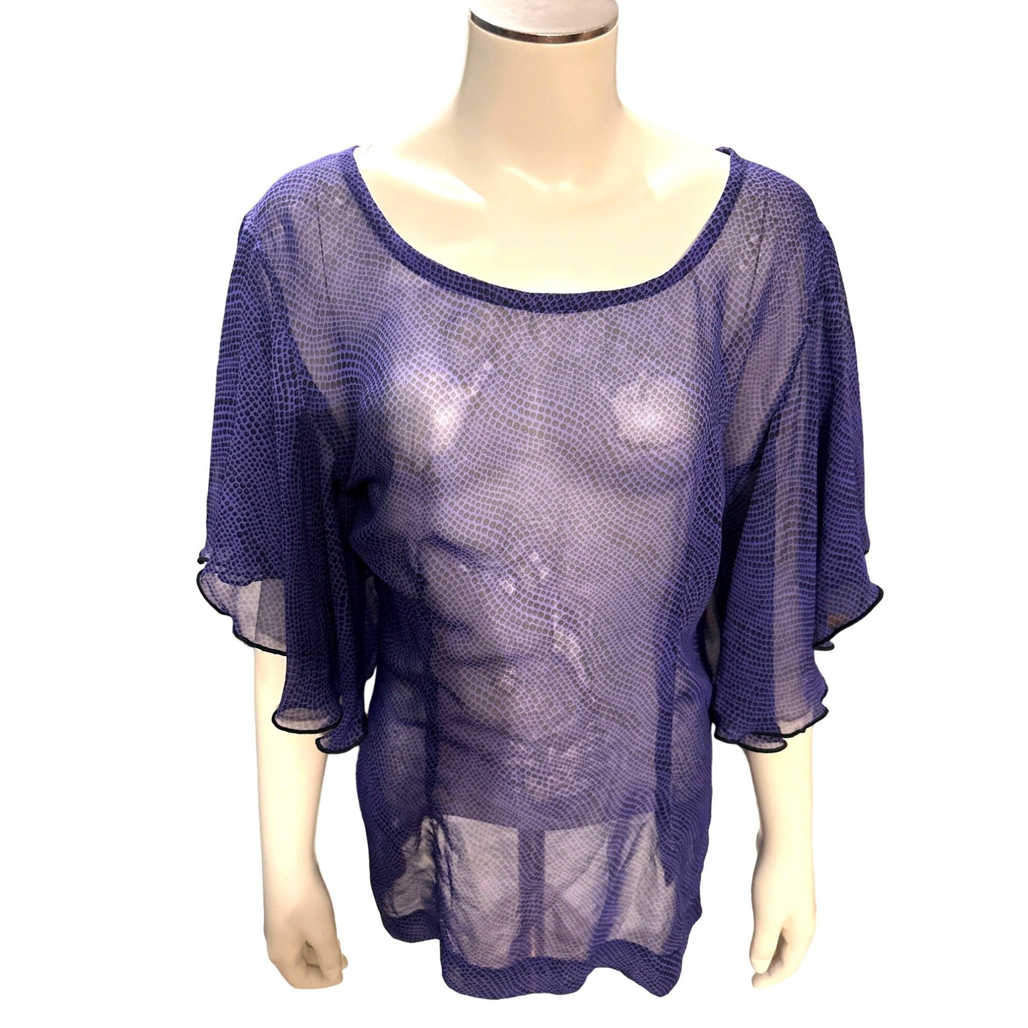 Other CCC Purple Sheer Short Bell Sleeve Round Neck Summer Blouse Size S / US 4 / IT 40 - 1 Thumbnail
