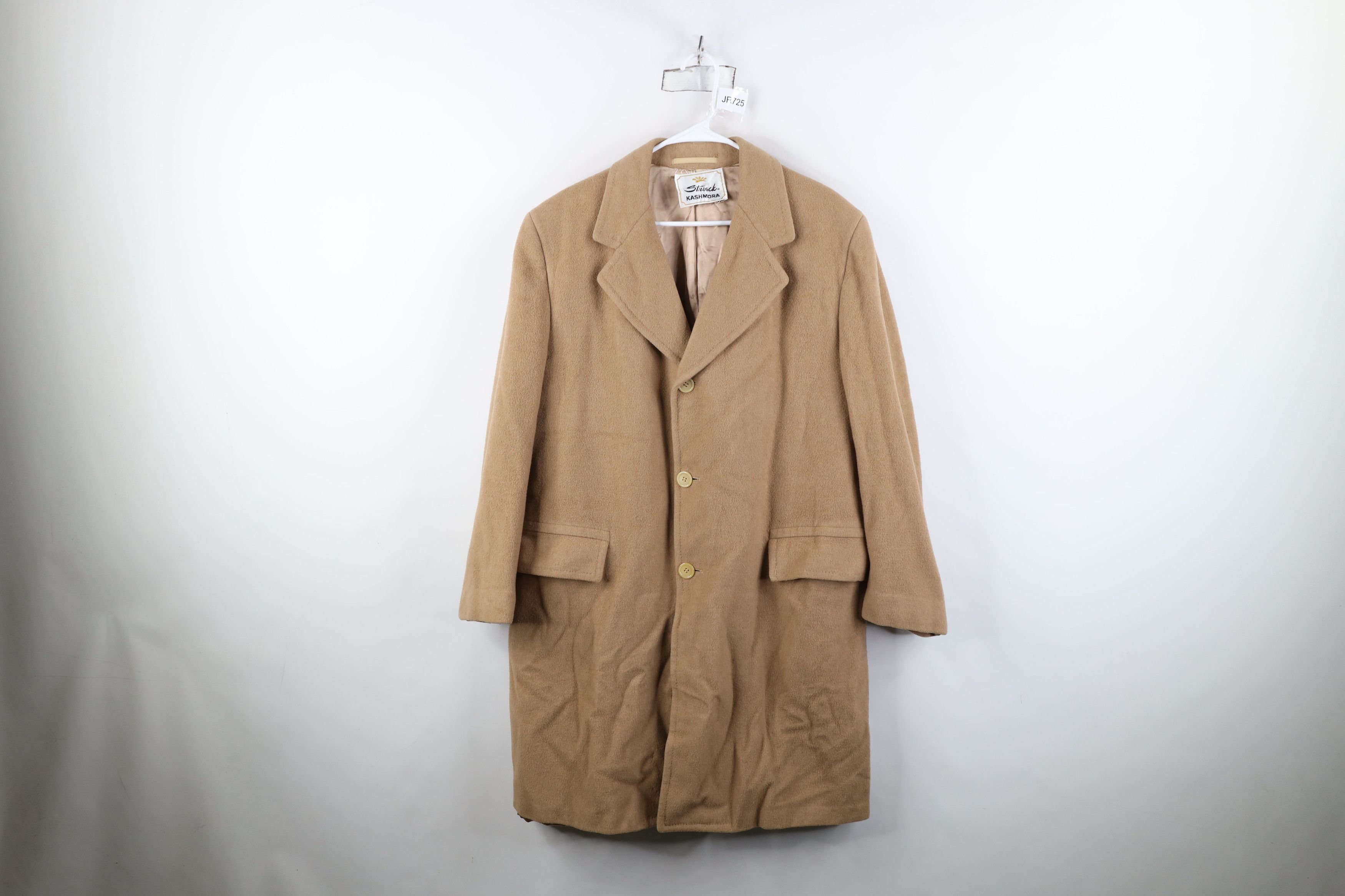 Vintage Vintage 90s Cashmere Blend Overcoat Car Jacket Beige Tan USA Size US XL / EU 56 / 4 - 1 Thumbnail