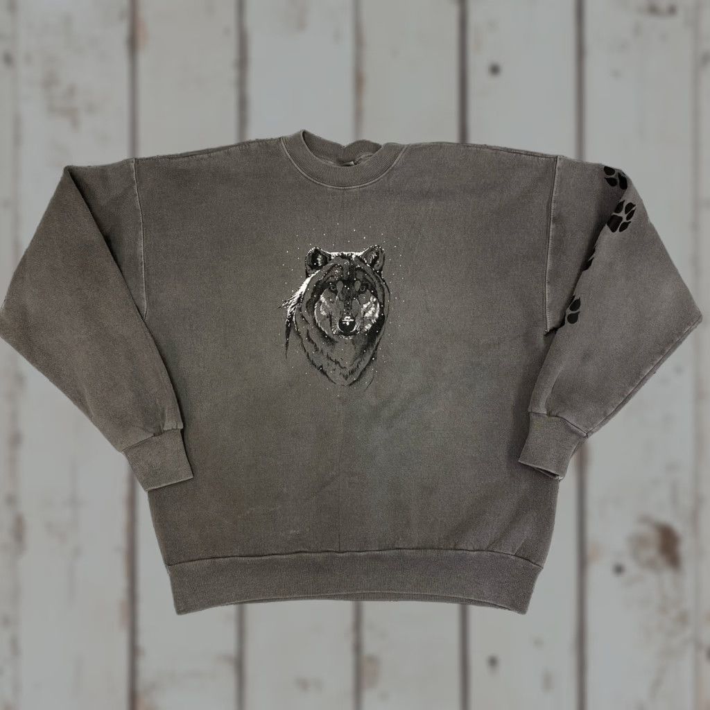 Hanes VINTAGE Hanes Graphic Wolf Crewneck Sweatshirt Mens XL Black Crew Neck Graphic Print 90s Moon Wolf Yellowstone Size US XL / EU 56 / 4 - 1 Thumbnail