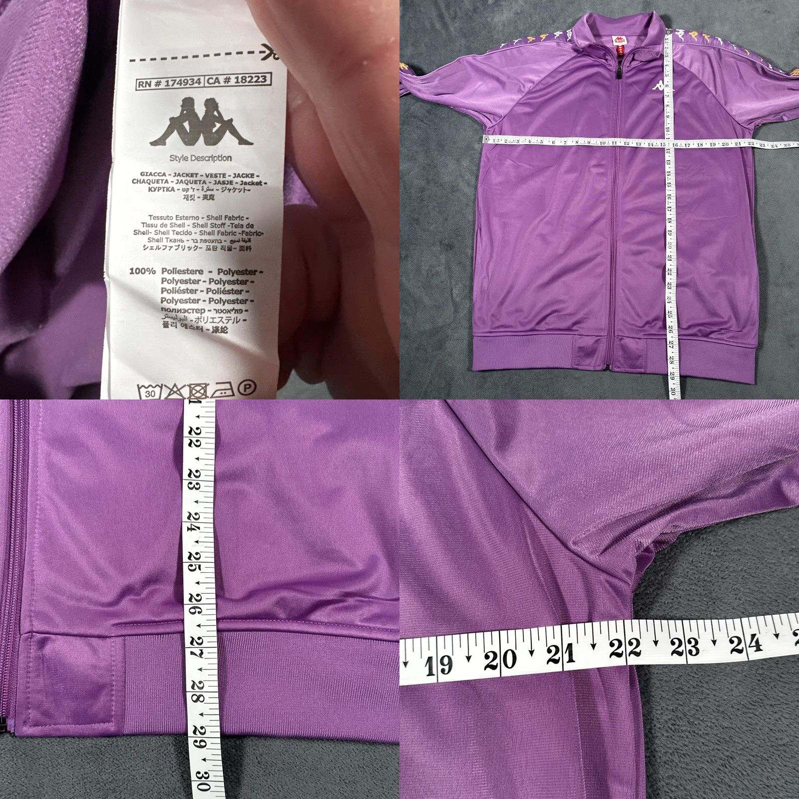 Kappa Kappa Track Jacket Womens XL Purple Zip Up Logo Tape 100% Polyester Athletic Size XL / US 12-14 / IT 48-50 - 8 Thumbnail