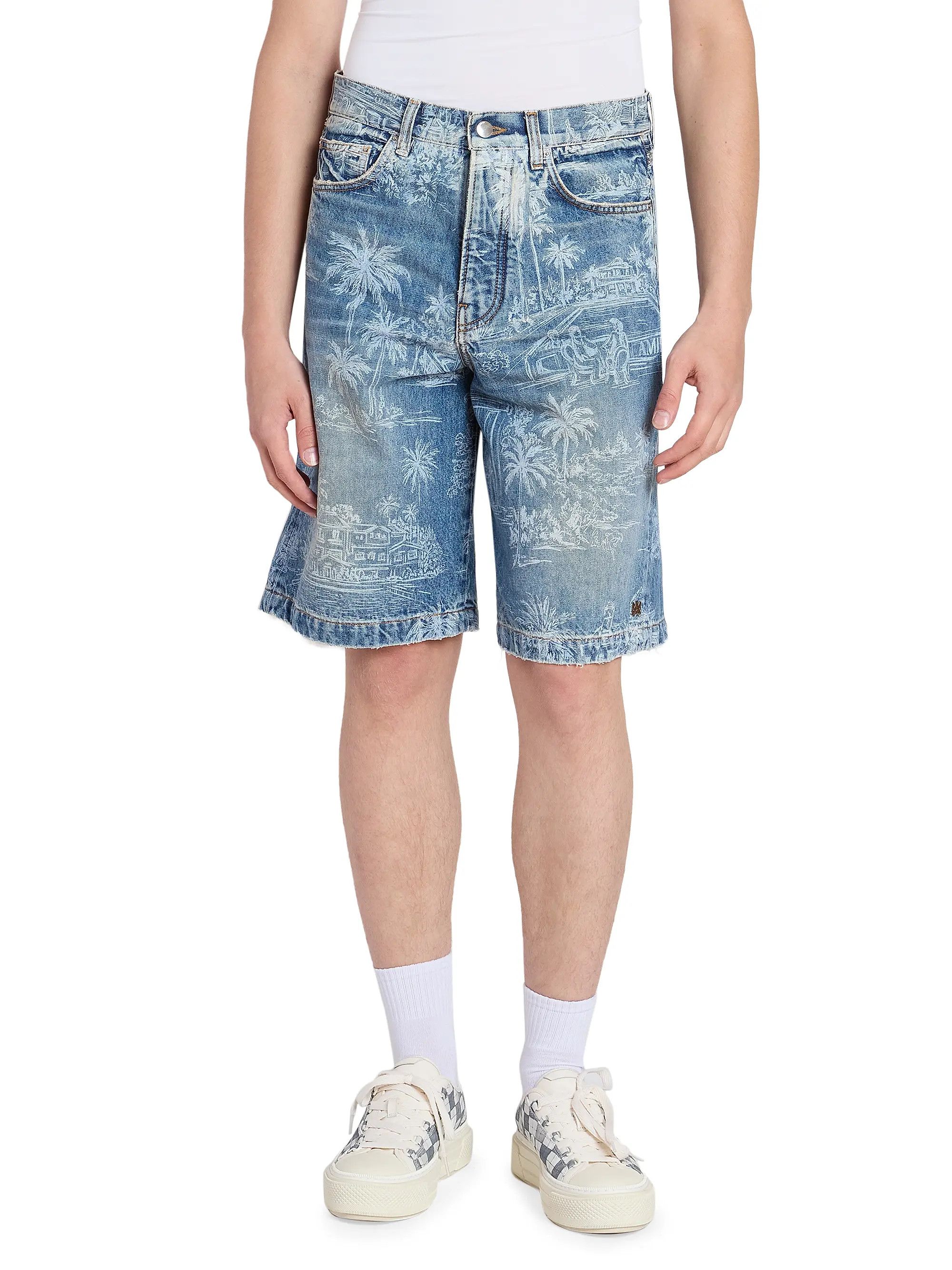Amiri os11x0526 Chateau Palm Denim Shorts in Blue Size US 34 / EU 50 - 3 Thumbnail