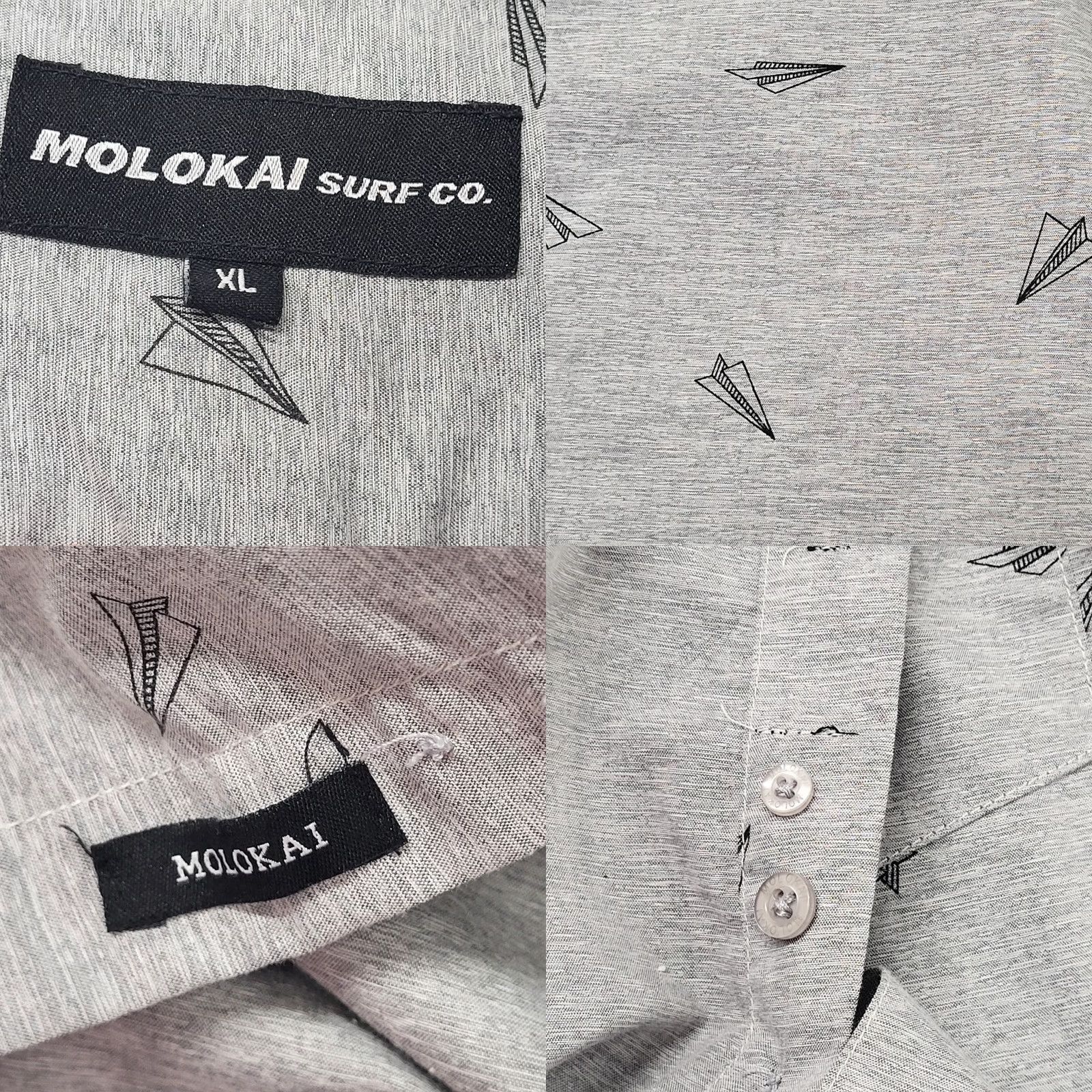 Vintage Molokai Surf Shirt XL Gray Paper Planes Print Button-Up Short Sleeve Mens Size US XL / EU 56 / 4 - 9 Thumbnail