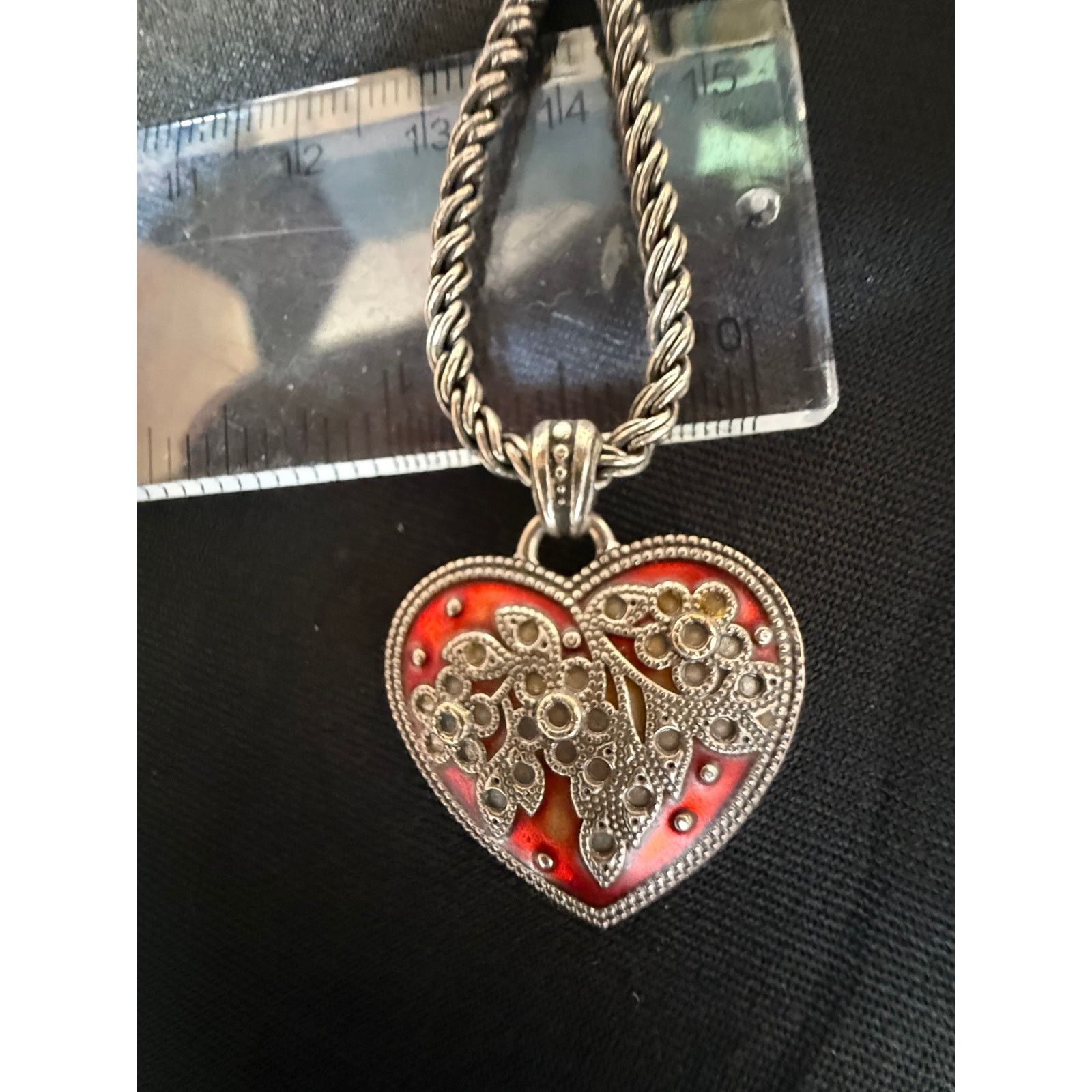 Brighton Vintage Brighton Red Enamel Heart Necklace Silver Tone Size ONE SIZE - 3 Thumbnail