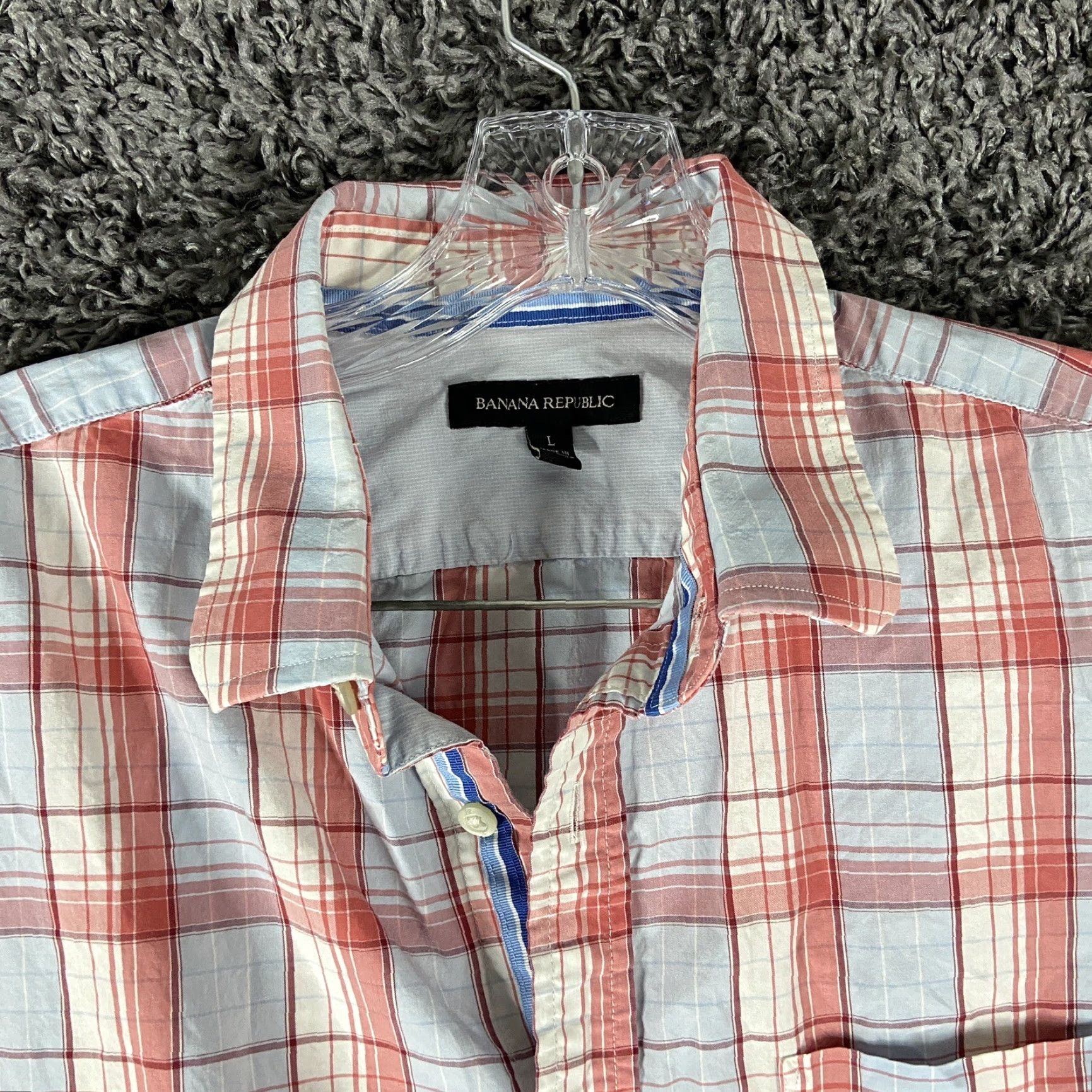 Banana Republic Banana Republic Button-Up Shirt Orange Plaid Short Sleeve L Men’s Regular Size L Mens Size US 33 - 5 Thumbnail