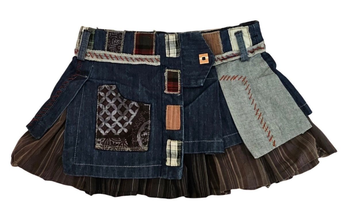 Designer × Vintage Vintage Multi-Material Layered Patchwork Denim Mini Skirt Size 28" / US 6 / IT 42 - 7 Thumbnail