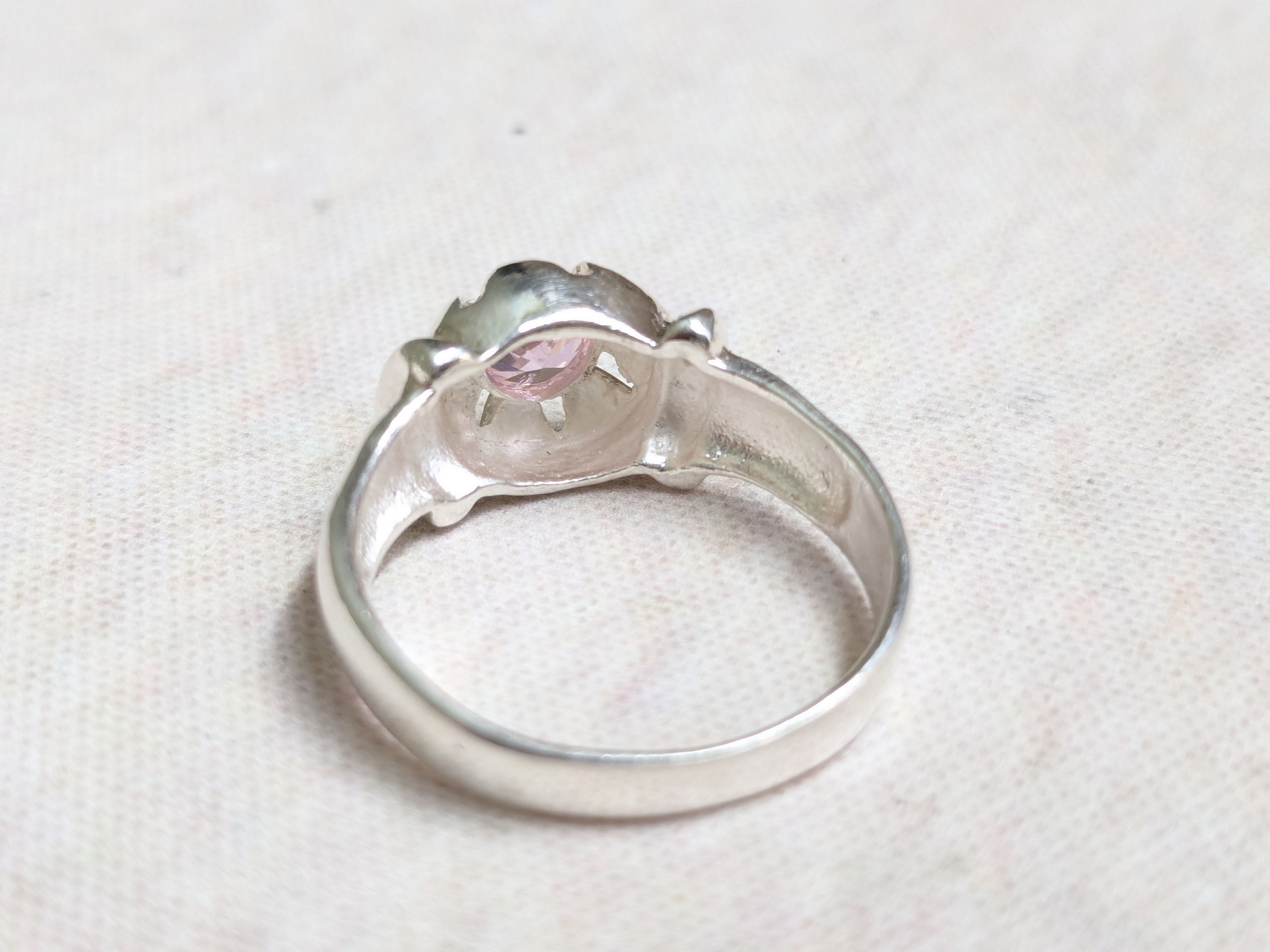 Jewelry Sterling Silver Ring Pink CZ Round Faceted Band Size ONE SIZE - 8 Thumbnail