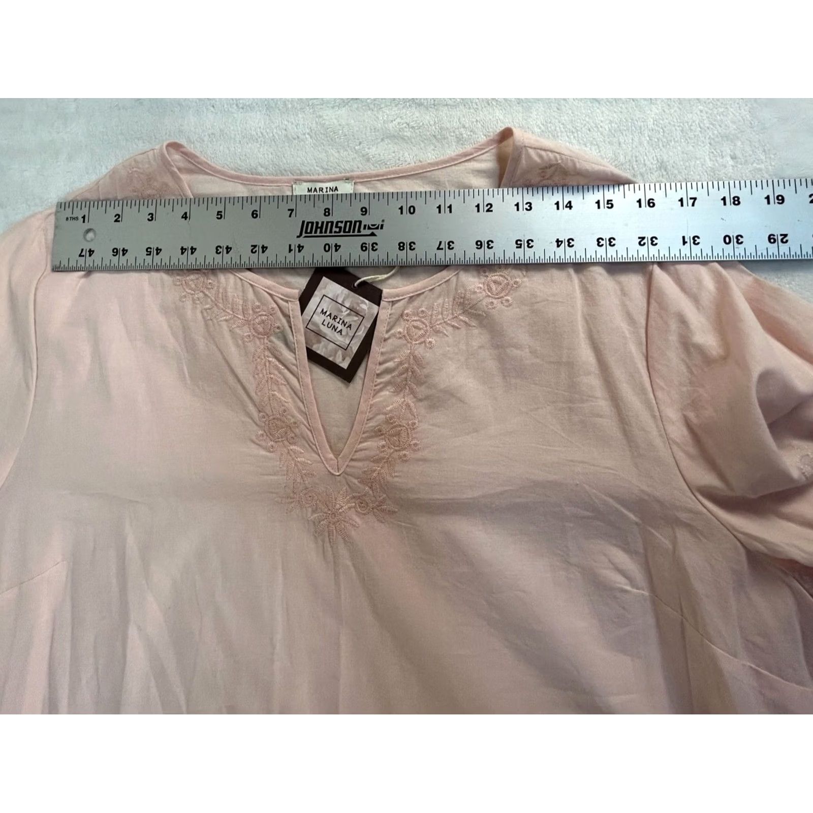 Vintage Marina Luna Womens Split Neck Embroidered Tunic Top 1X Cotton Pink Lace Trim New Size XL / US 12-14 / IT 48-50 - 6 Thumbnail