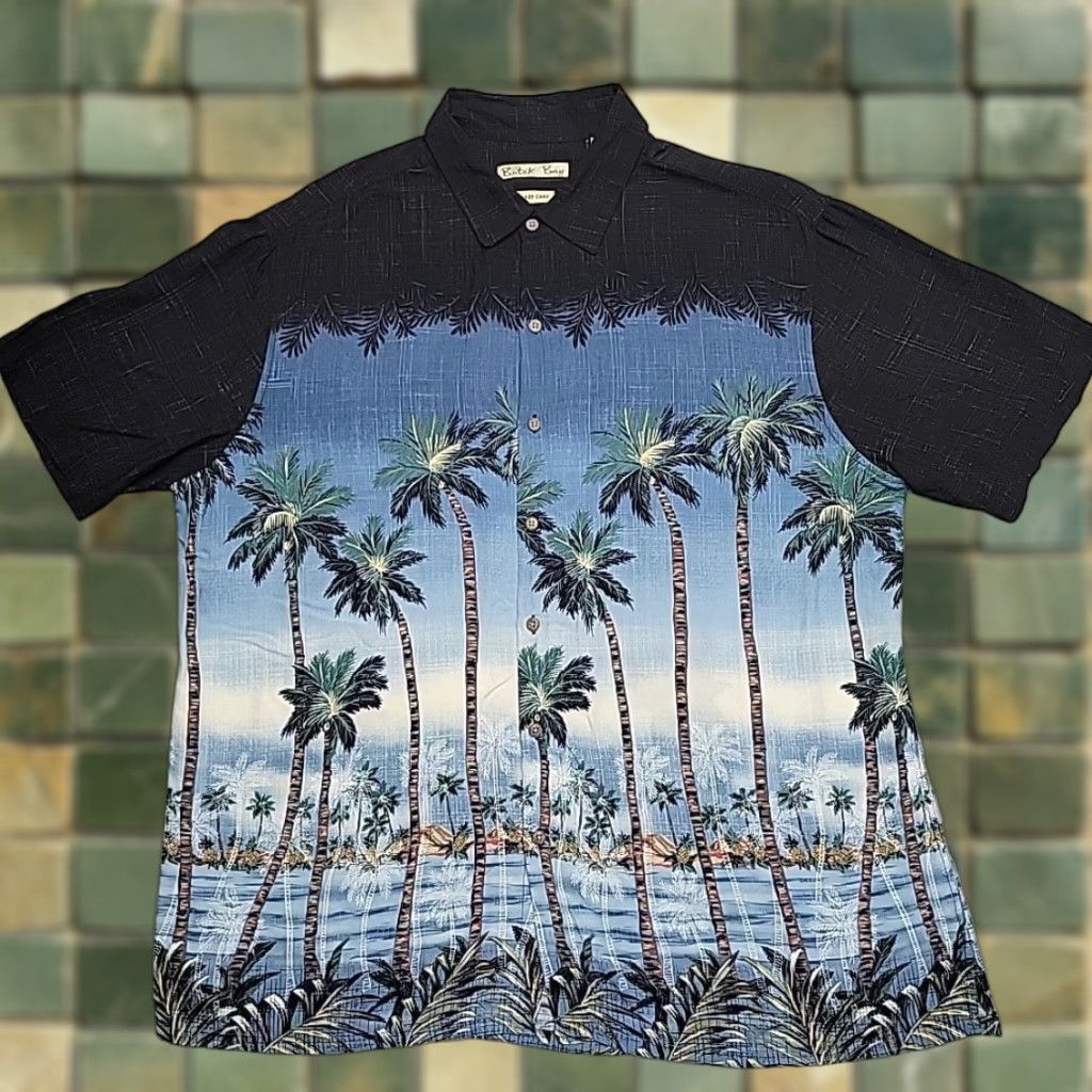 Vintage VINTAGE Batik Bay Shirt Mens XL Blue Black Rayon Palm Tree Hawaiian Tropical Vacation Bamboo Cay Button-Up Casual Mens Size US XL / EU 56 / 4 - 1 Thumbnail
