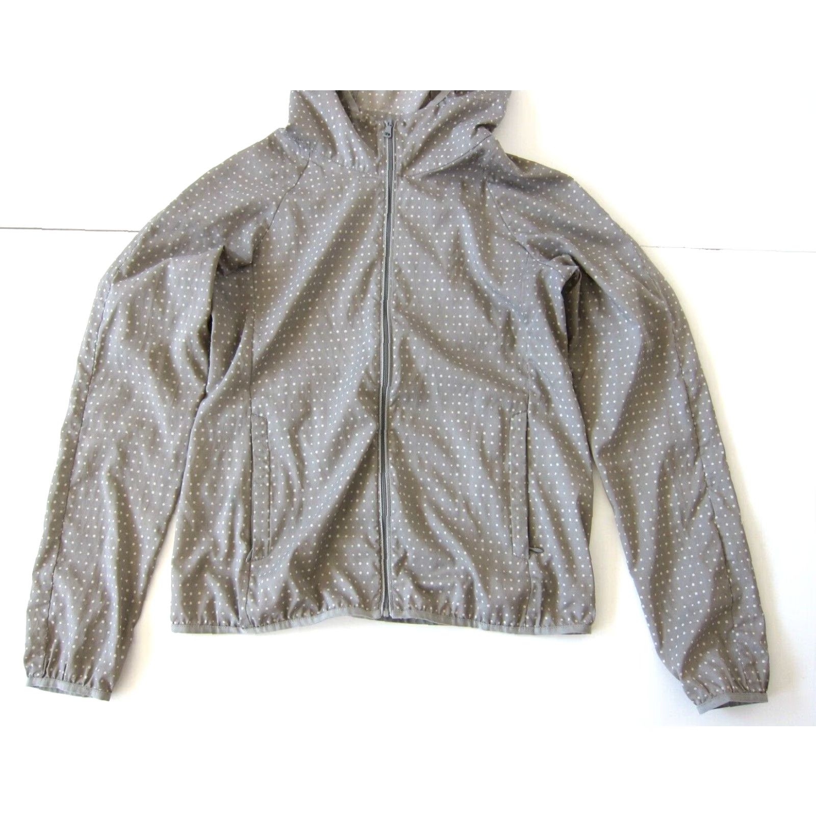 Uniqlo Uniqlo Jacket Women Small Windbreaker Full Zip Hooded Lightweight Grey White Polka Dot 100% Polyester Activewear Size S / US 4 / IT 40 - 8 Thumbnail