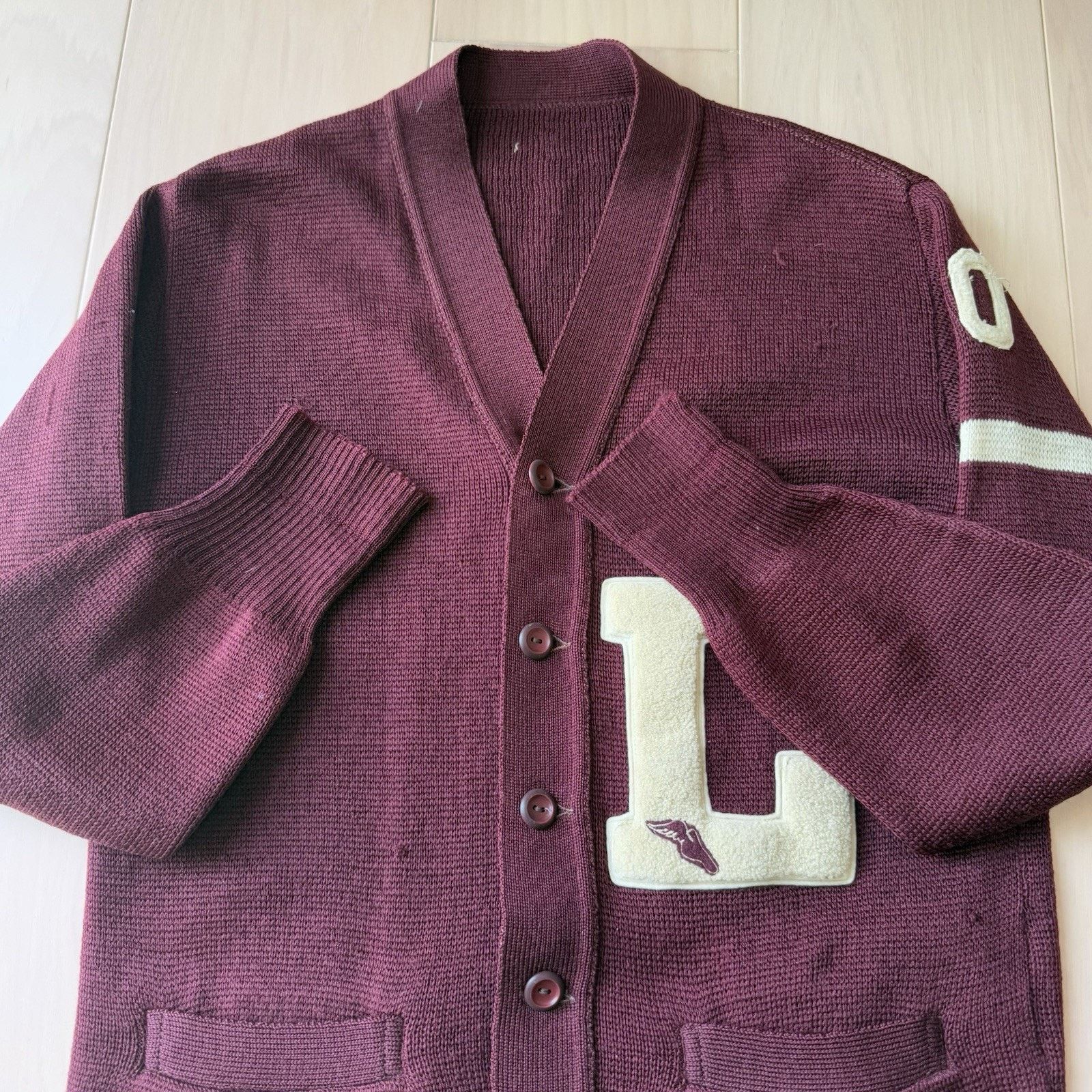 Vintage Vintage Letterman Cardigan Small Maroon Wool Sweater 60s Size US S / EU 44-46 / 1 - 6 Thumbnail