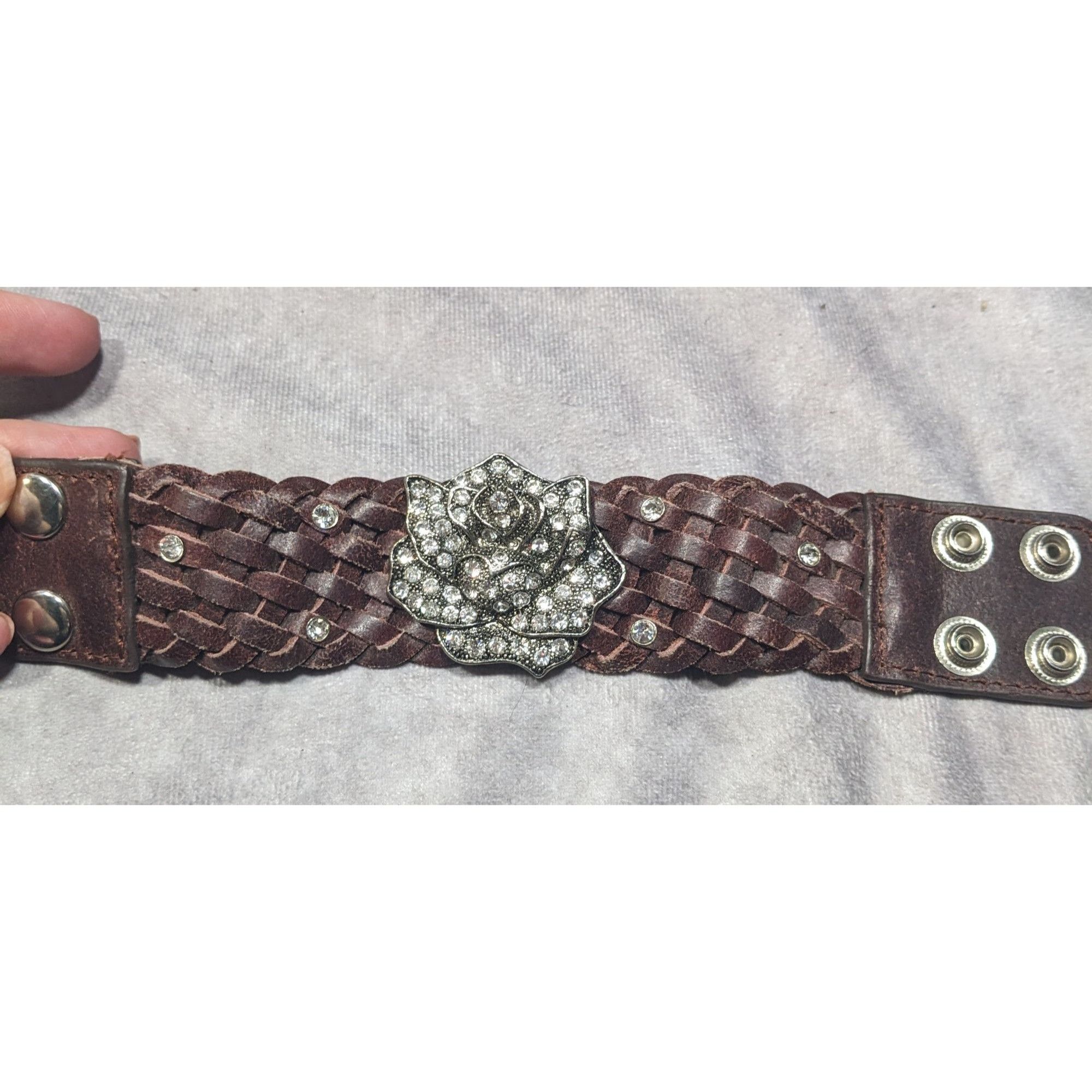 Other Cowgirl Glam Floral Braided Leather Rhinestone Bracelet Size ONE SIZE - 14 Thumbnail