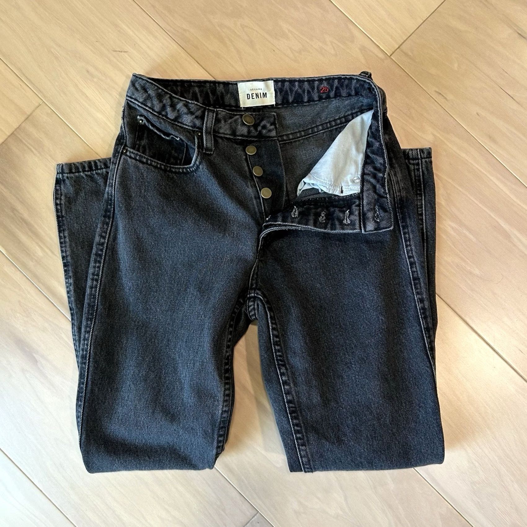 Denime Sezane Denim Jeans Black Ankle Women’s 25” Waist Slim Regular 27 Inseam 9.5 Rise 5-Pocket Button Size 42" / US 20 - 5 Thumbnail