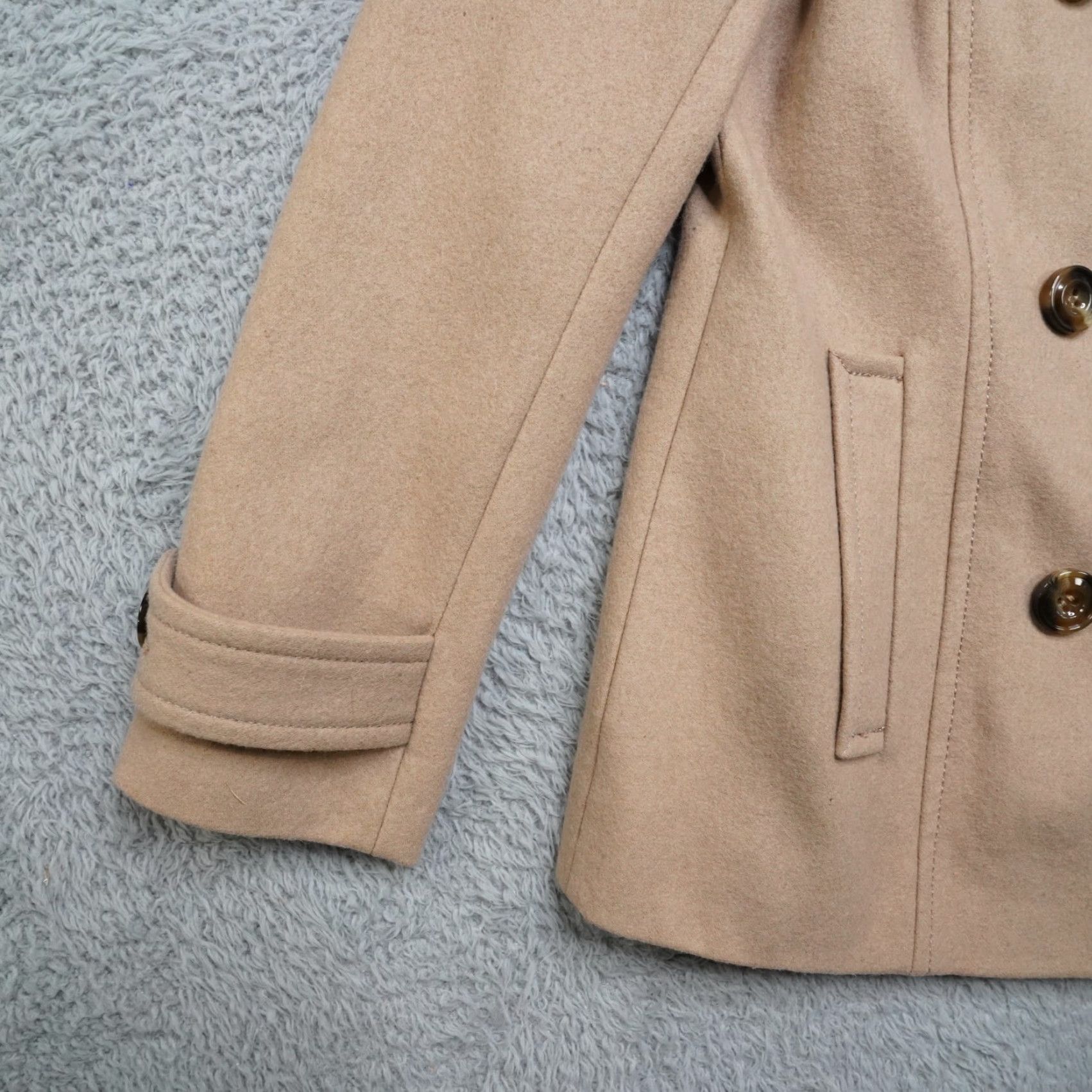 Vintage Wool Pea Coat Womens L Tan M. Julian Button Excellent Size L / US 10 / IT 46 - 5 Thumbnail