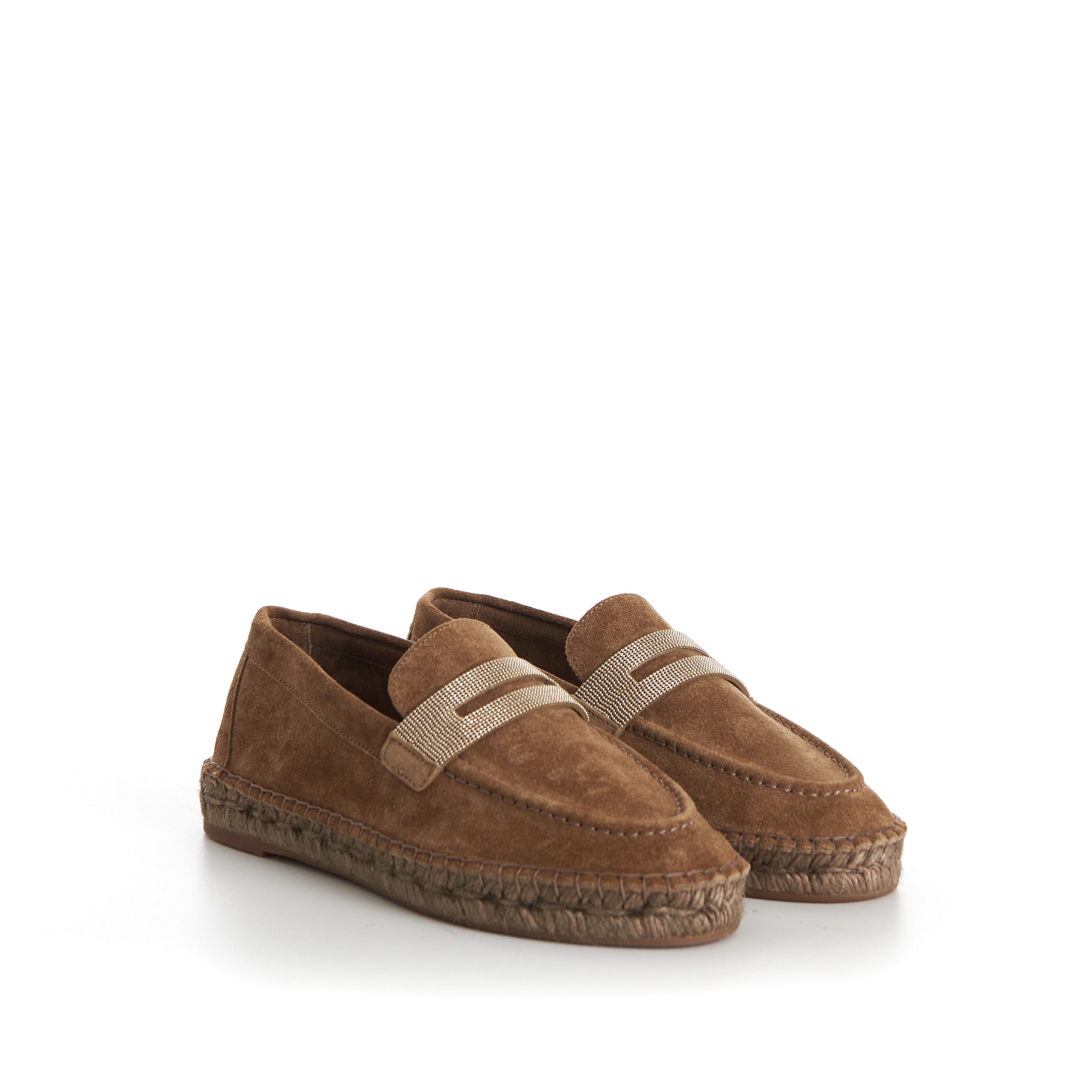 Brunello Cucinelli Suede Brown Espadrilles - Monili Chain Embroidery Size US 9 / IT 39 - 1 Thumbnail