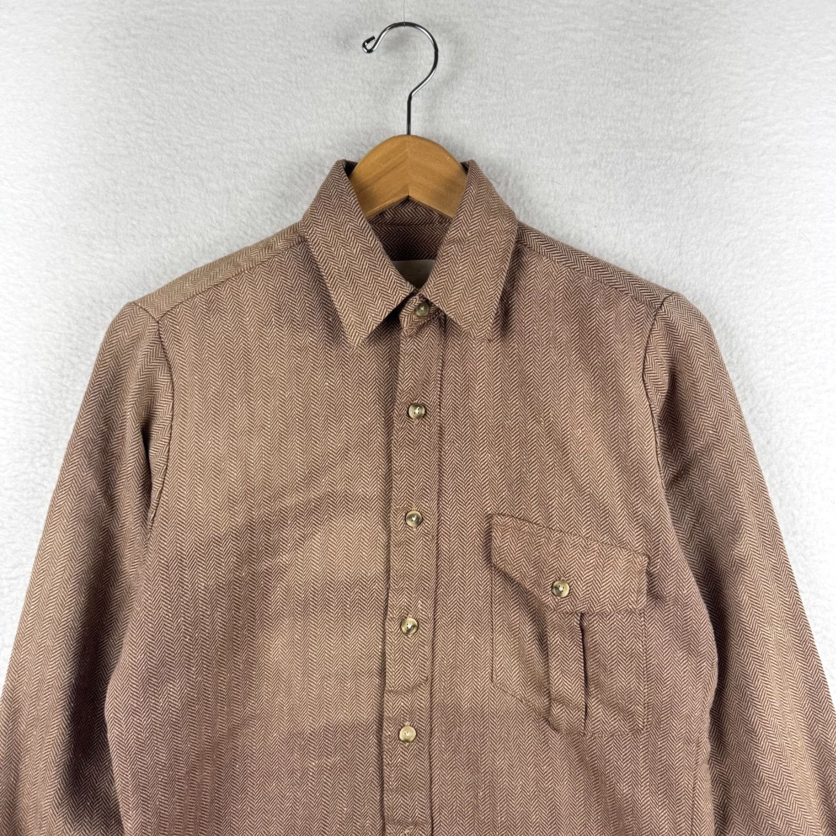 Sears VINTAGE Sears Mens Small Brown Herringbone Long Sleeve Button-Front Shirt 1970s Rockabilly Size US S / EU 44-46 / 1 - 4 Thumbnail