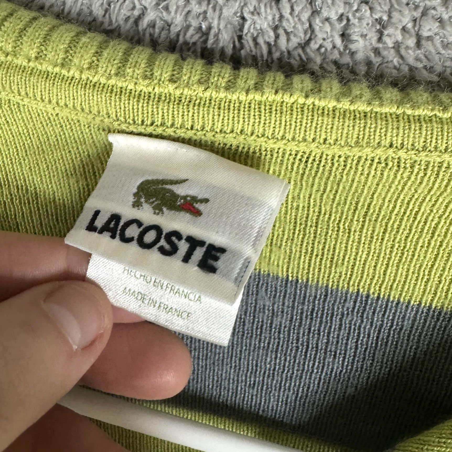 Lacoste Lacoste Womens Small Green Gray Stripe Collared Full Zip Knit Sweater Cardigan Size S / US 4 / IT 40 - 6 Thumbnail
