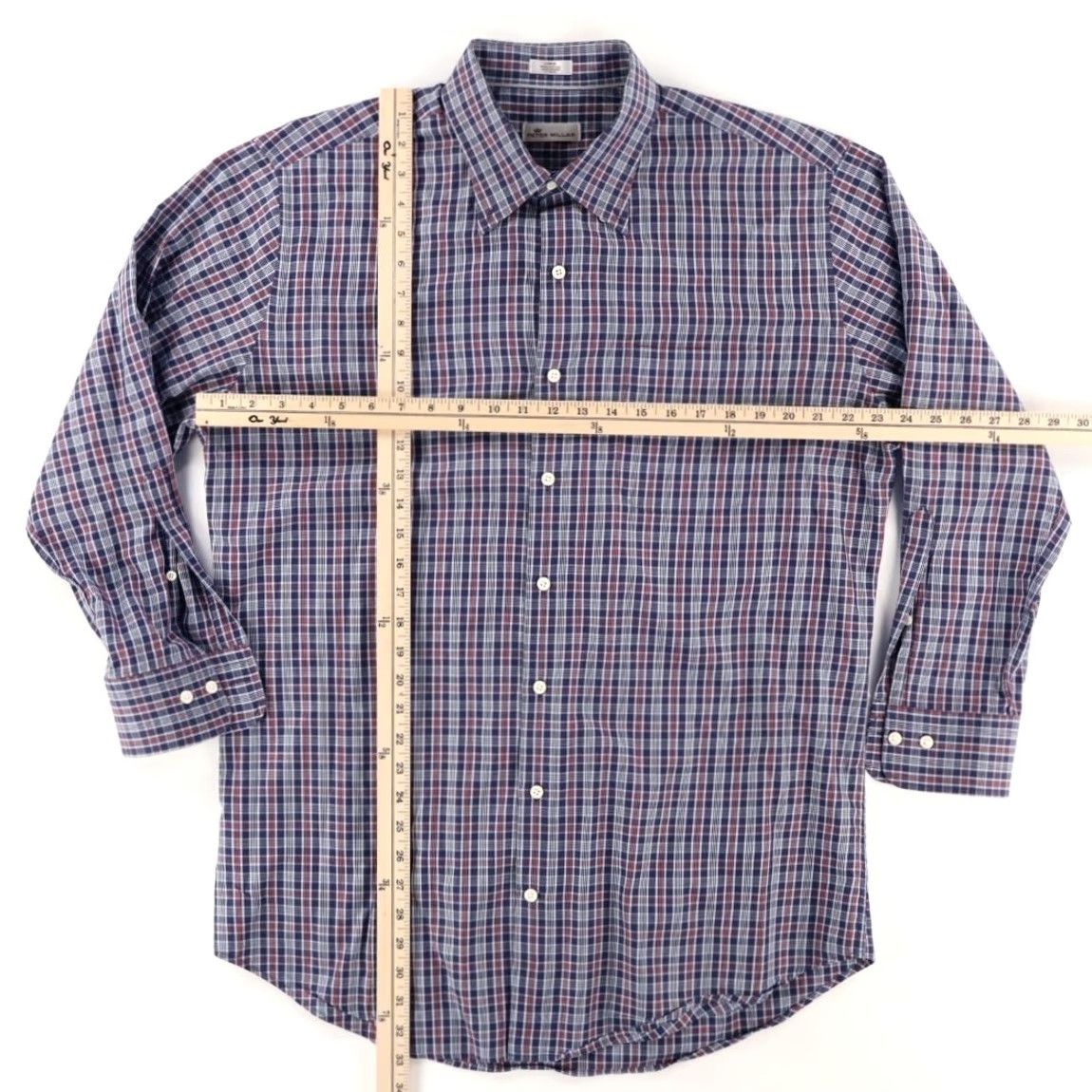 Peter Millar Peter Millar Dress Cotton Plaid Long Sleeve Button Up Shirt Navy Men's L Size 42R - 3 Thumbnail
