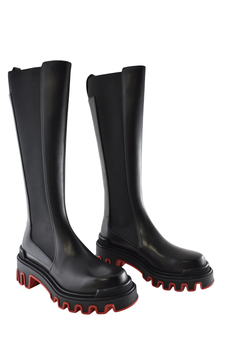 Christian Louboutin Marchacroche Dune Botta Black Leather Knee High Boot 40 Size US 10 / IT 40 - 6 Thumbnail