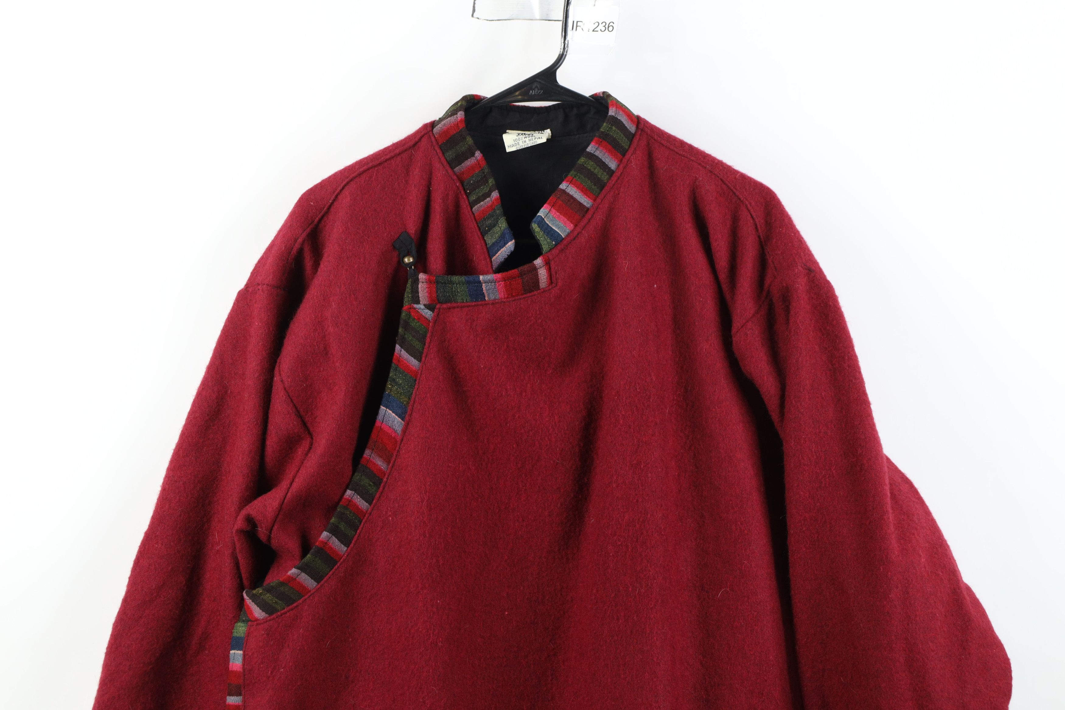 Vintage Vintage 90s Streetwear Nepal Oriental Wool Coat Jacket Red Size US XL / EU 56 / 4 - 2 Thumbnail