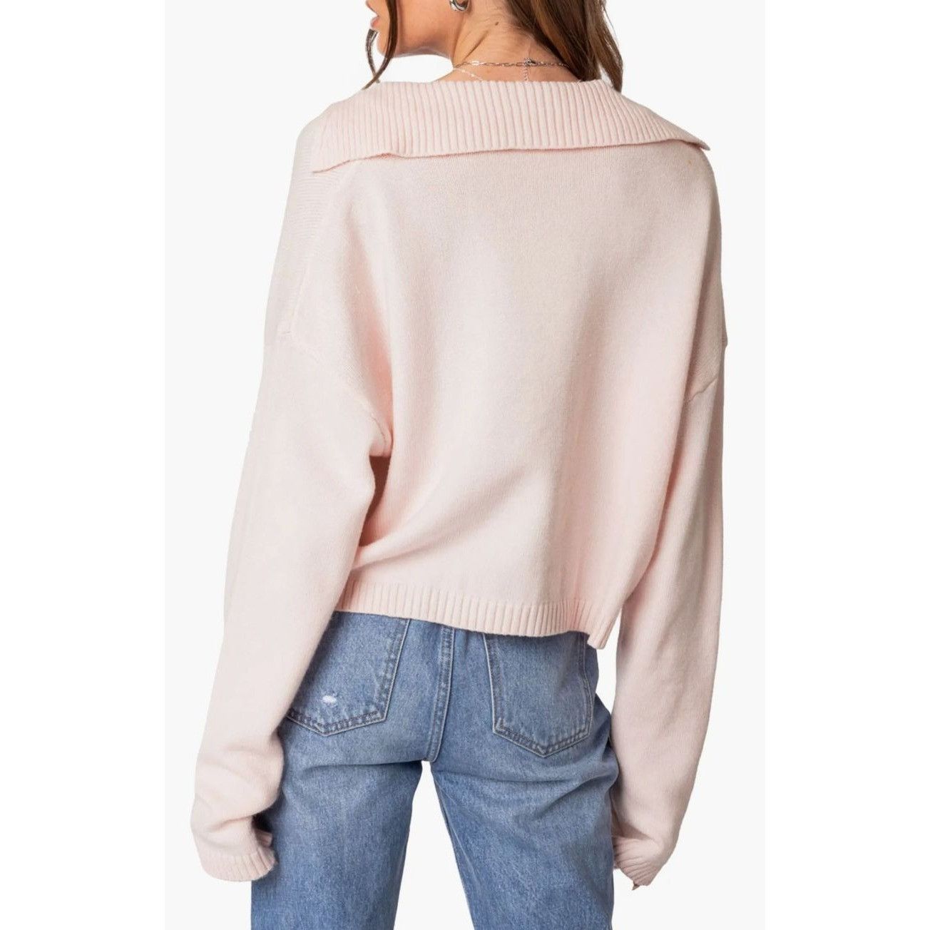 Nordstrom Edikted Marcie Johnny Collar Light Pink Oversize Crop Sweat Size XS / US 0-2 / IT 36-38 - 2 Thumbnail