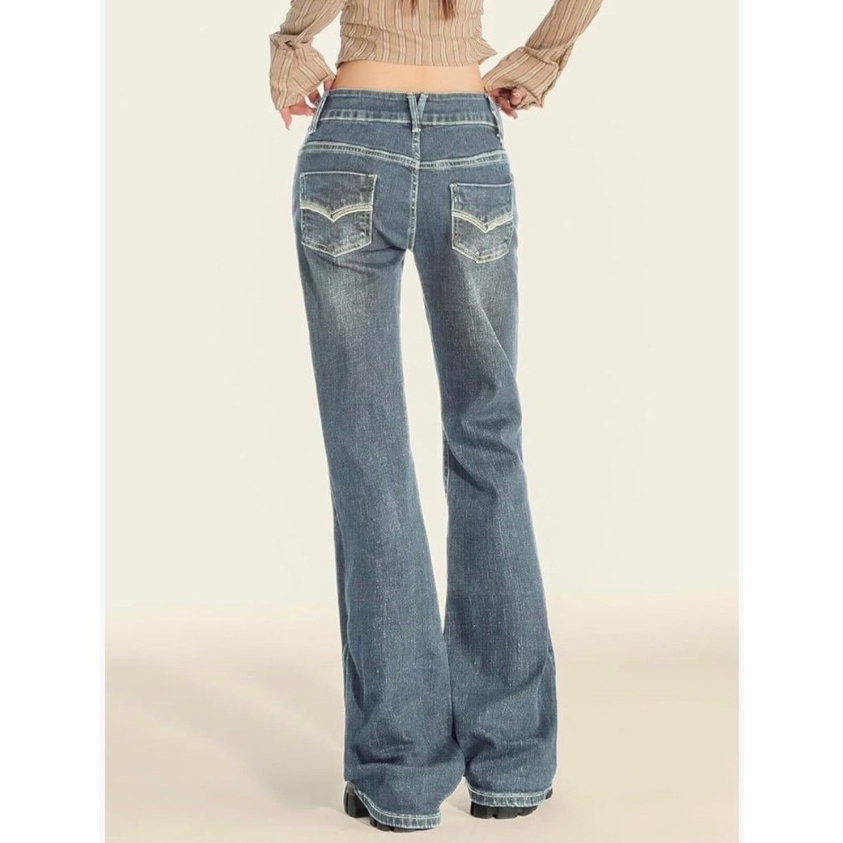 The Unbranded Brand EMMIOL Mid-High Rise Flare Jeans Women, Stretchy Blue XS Size 27" / US 4 / IT 40 - 5 Thumbnail