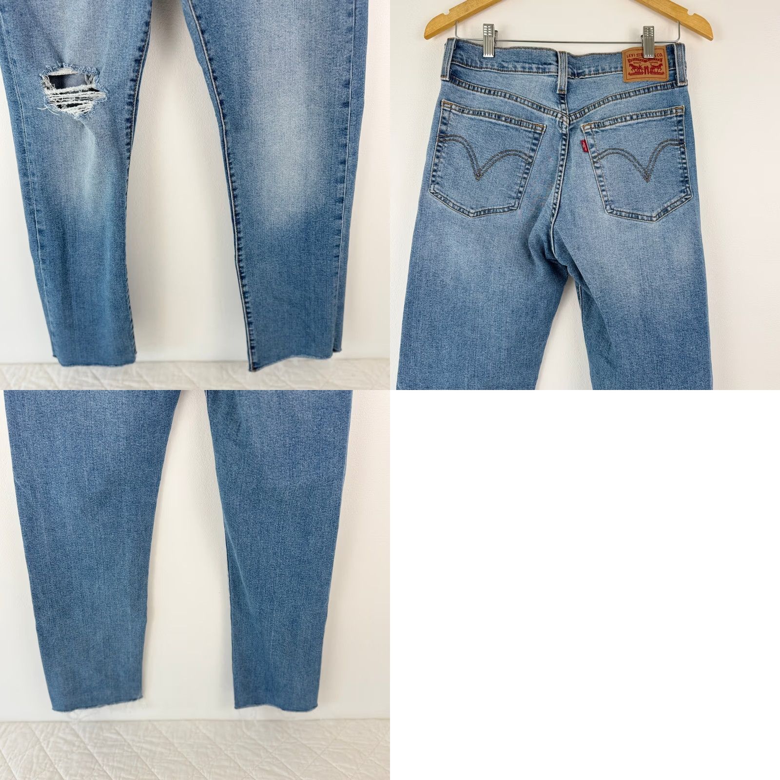 Levi's Levi's Jeans Womens Straight Blue Distressed Raw Hem Denim Size 29 Size 29" - 8 Thumbnail