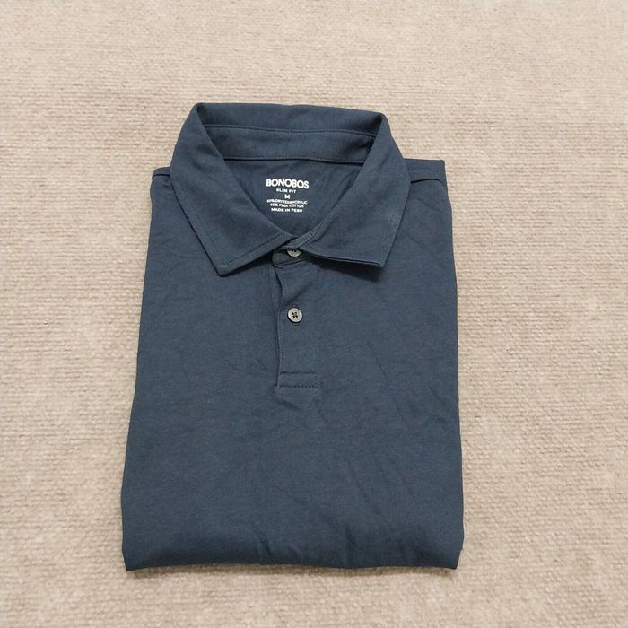 Bonobos Bonobos Slim Fit Mens Medium Navy Blue Solid Short Sleeve Golf ...