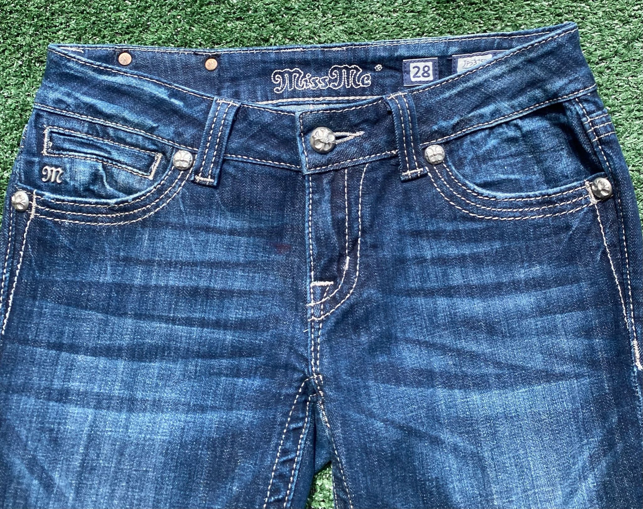 Miss Me Miss Me Fleur De Lis Rhinestone Bootcut Jeans 29” Waist Size 29" - 3 Thumbnail