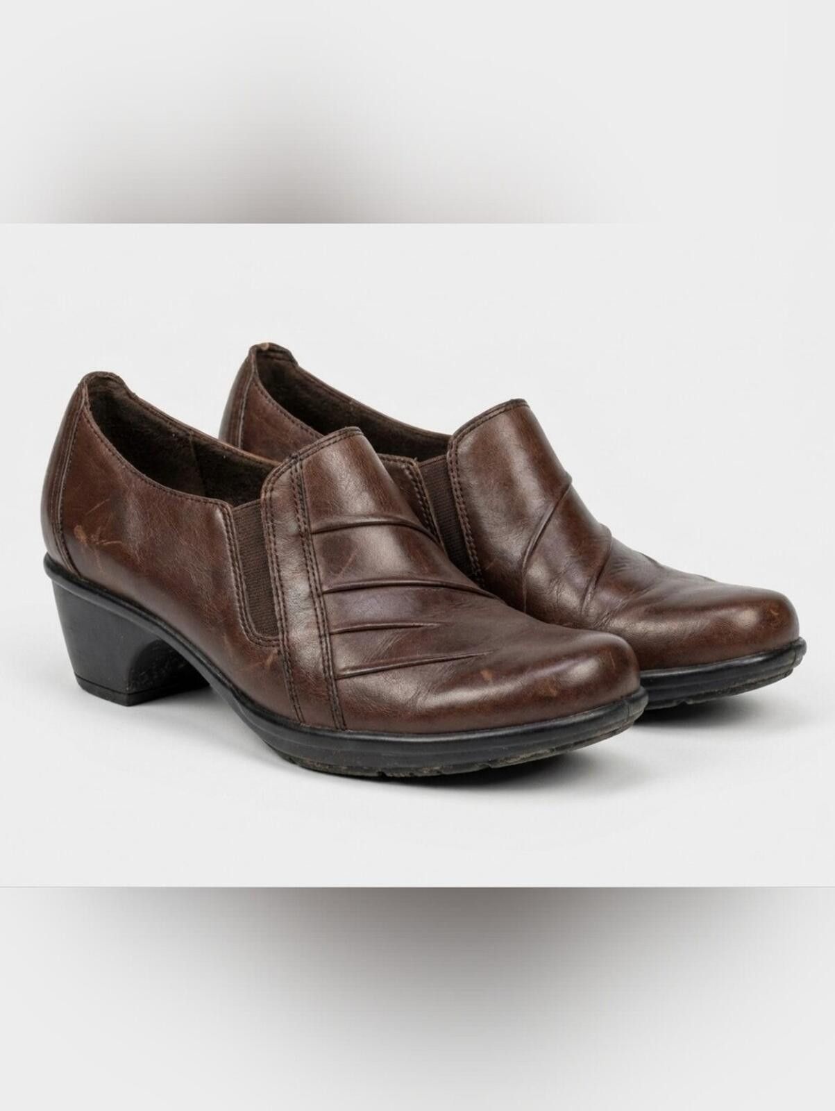 Clarks Clarks Dark Brown Leather Low Heel Slip-On Ankle Booties Size US 7 / IT 37 - 1 Thumbnail