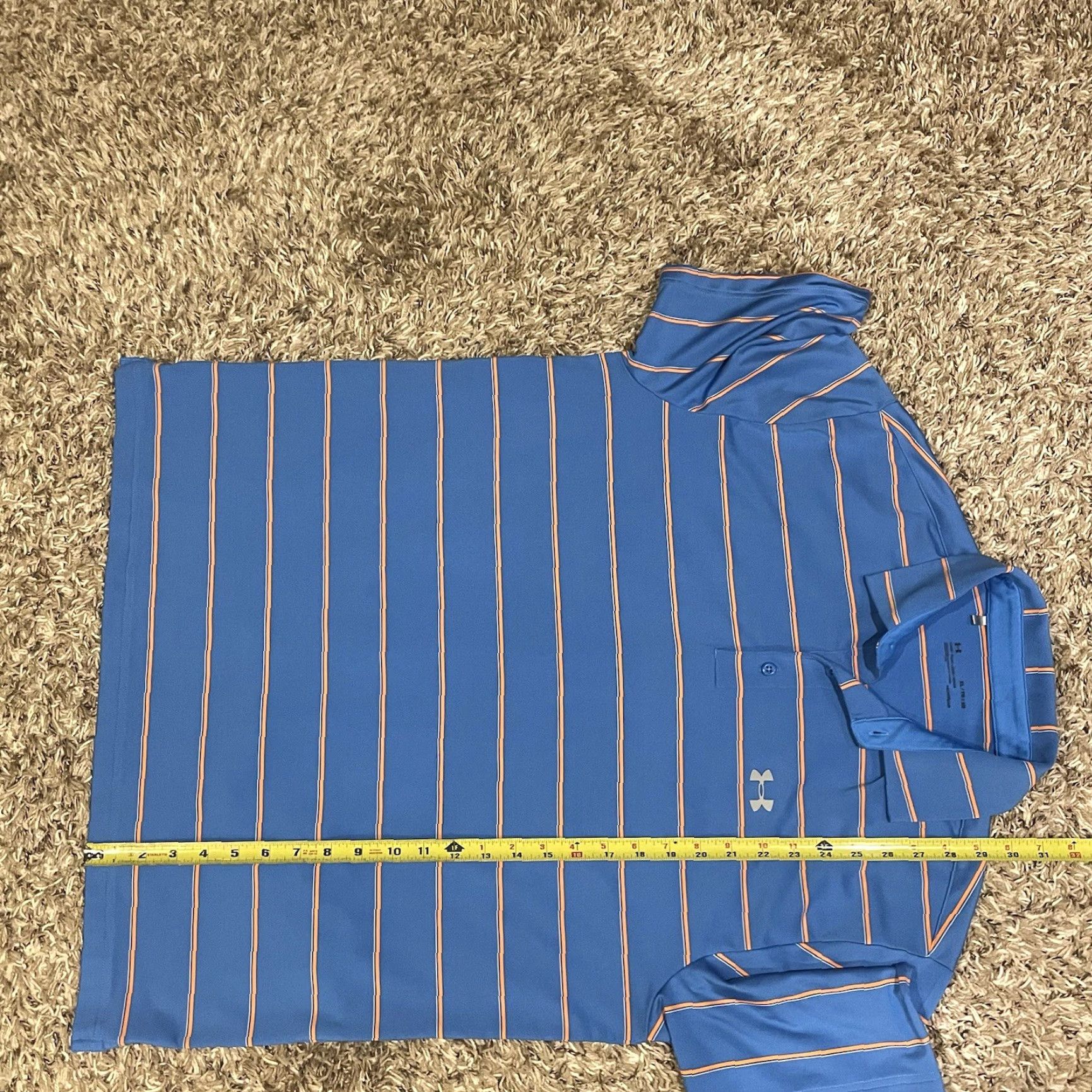 Under Armour Under Armour Polo Shirt Men XL Blue Orange Striped HeatGear Fitness Golf Tennis Travel Casual Relaxed Shirt Womens? No, Men. Size US XL / EU 56 / 4 - 6 Thumbnail