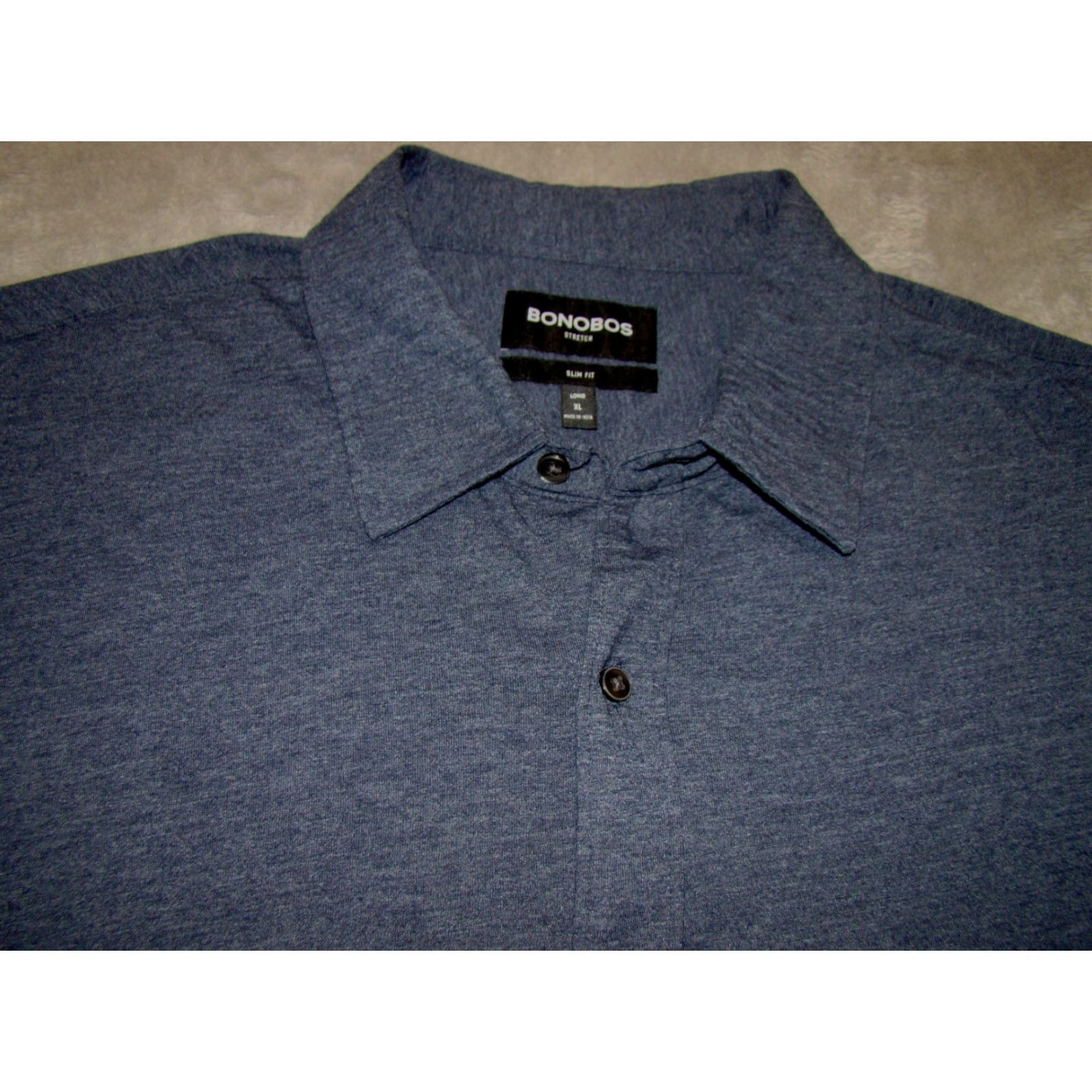 Bonobos BONOBOS Shirt Slim Fit XL Mens Button-Up Long Sleeve Navy Blue Cotton Poly Stretch Size US XL / EU 56 / 4 - 3 Thumbnail