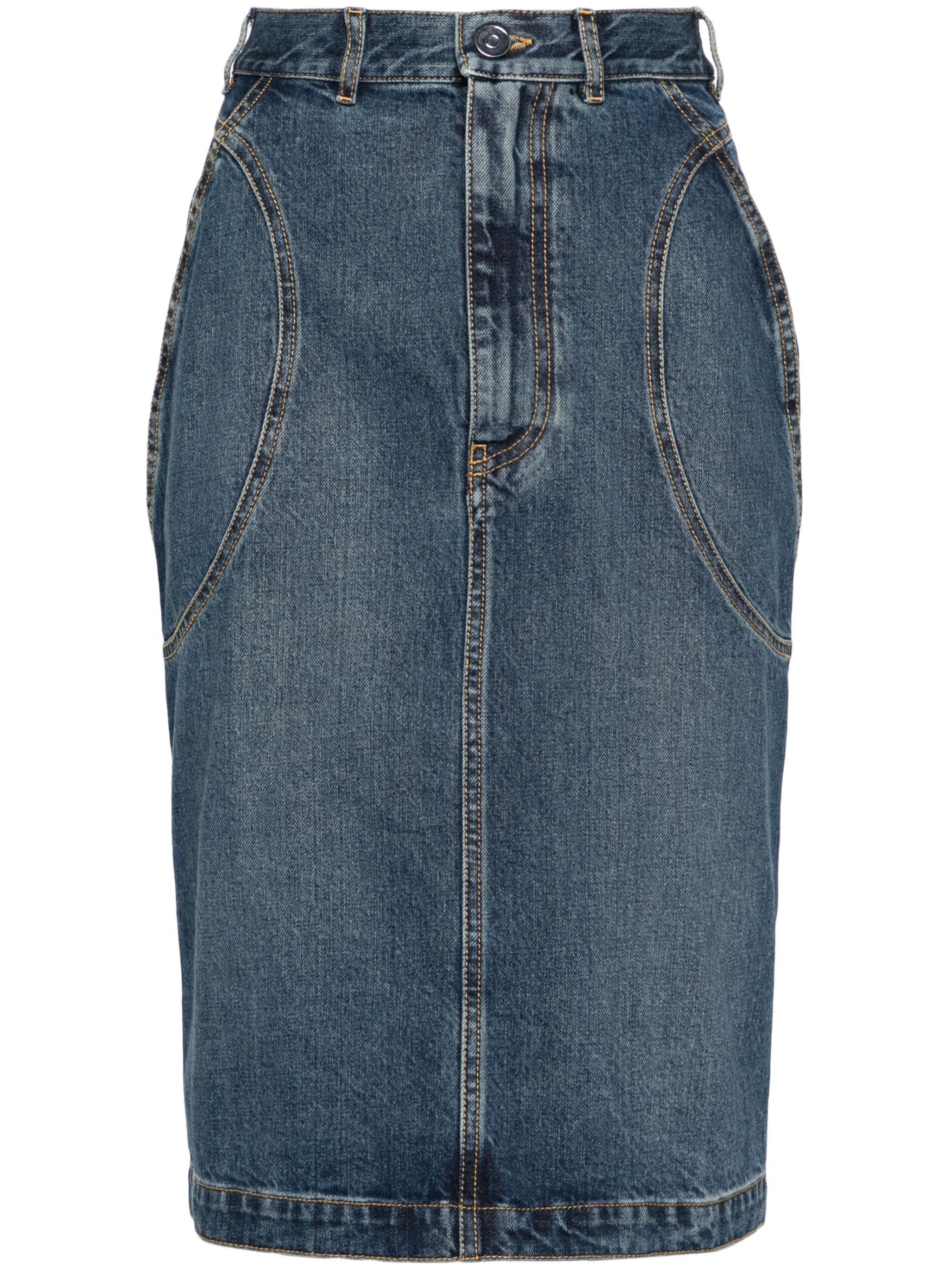 Alaia o1s22i1n0225 Denim Midi Skirt in Blue Size 26" / US 2 / IT 38 - 1 Thumbnail