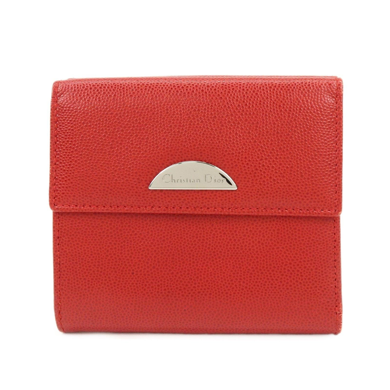 Christian Dior Monsieur Christian Dior Logo Calfskin Bi-Fold Wallet Red Size ONE SIZE - 1 Thumbnail
