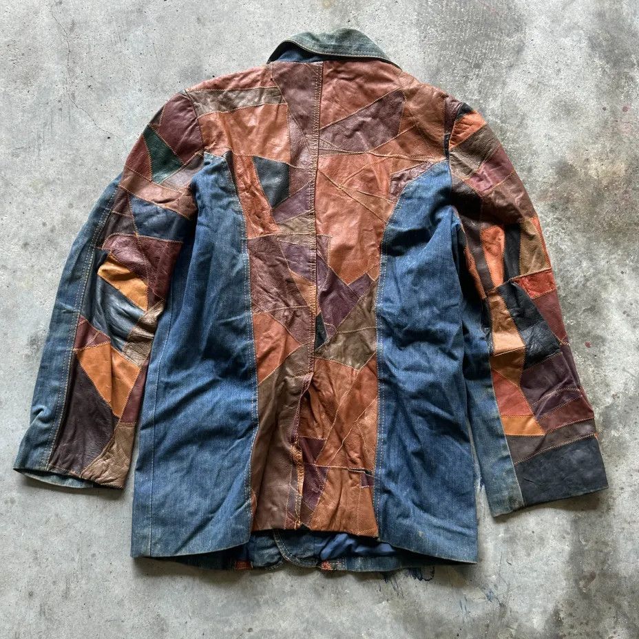 Other Vintage 70s Rosemary Patchwork Leather Denim Jacket Size L / US 10 / IT 46 - 6 Thumbnail