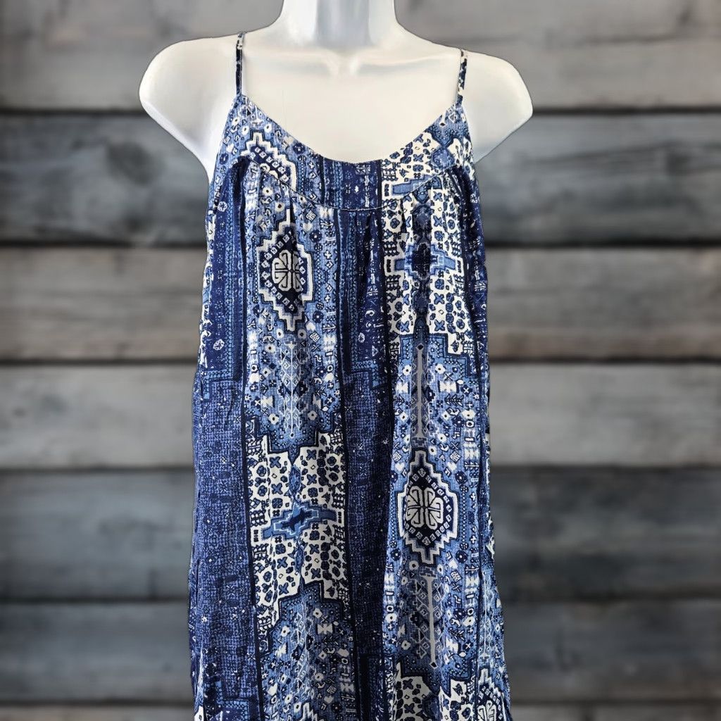 Lucky Brand Lucky Brand Dress Women Sundress Sleeveless Spaghetti Strap Viscose Small Blue White Knee Length Size S / US 4 / IT 40 - 1 Thumbnail