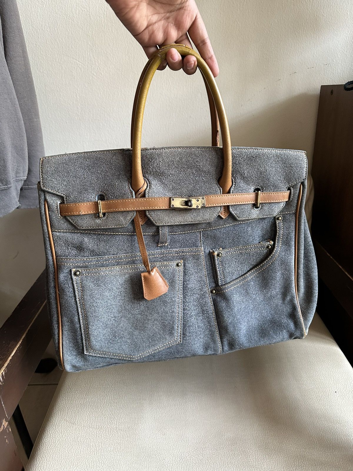 Japanese Brand 1990s Japan Made D-Dream Denim Distressed Birkin Bag Size ONE SIZE - 15 Thumbnail