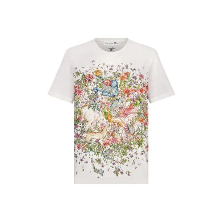 Dior Dior Floral Print Crew Neck T-Shirt for Women 0079-2507 Size L / US 10 / IT 46 - 1 Thumbnail